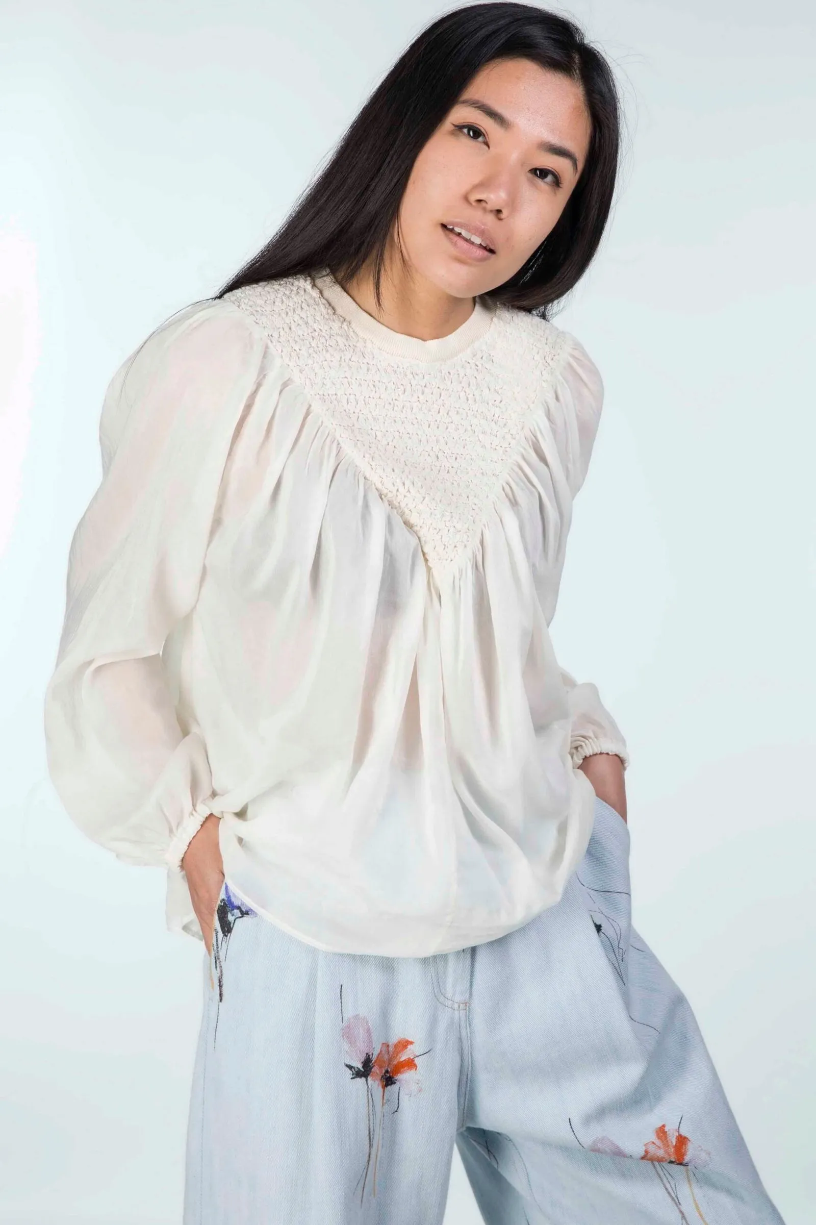 FORTE_FORTE  Camicia con punto smoke variante colore Avorio