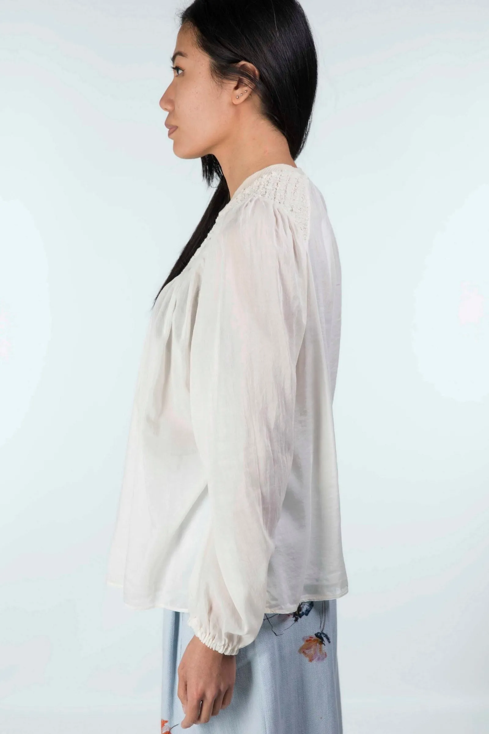 FORTE_FORTE  Camicia con punto smoke variante colore Avorio