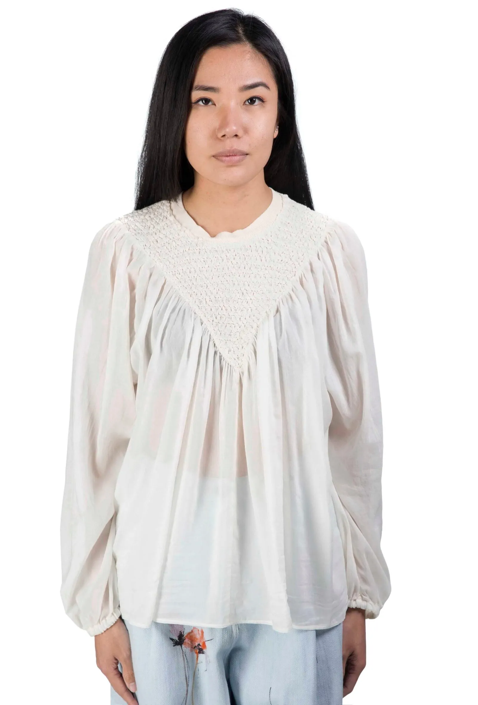 FORTE_FORTE  Camicia con punto smoke variante colore Avorio