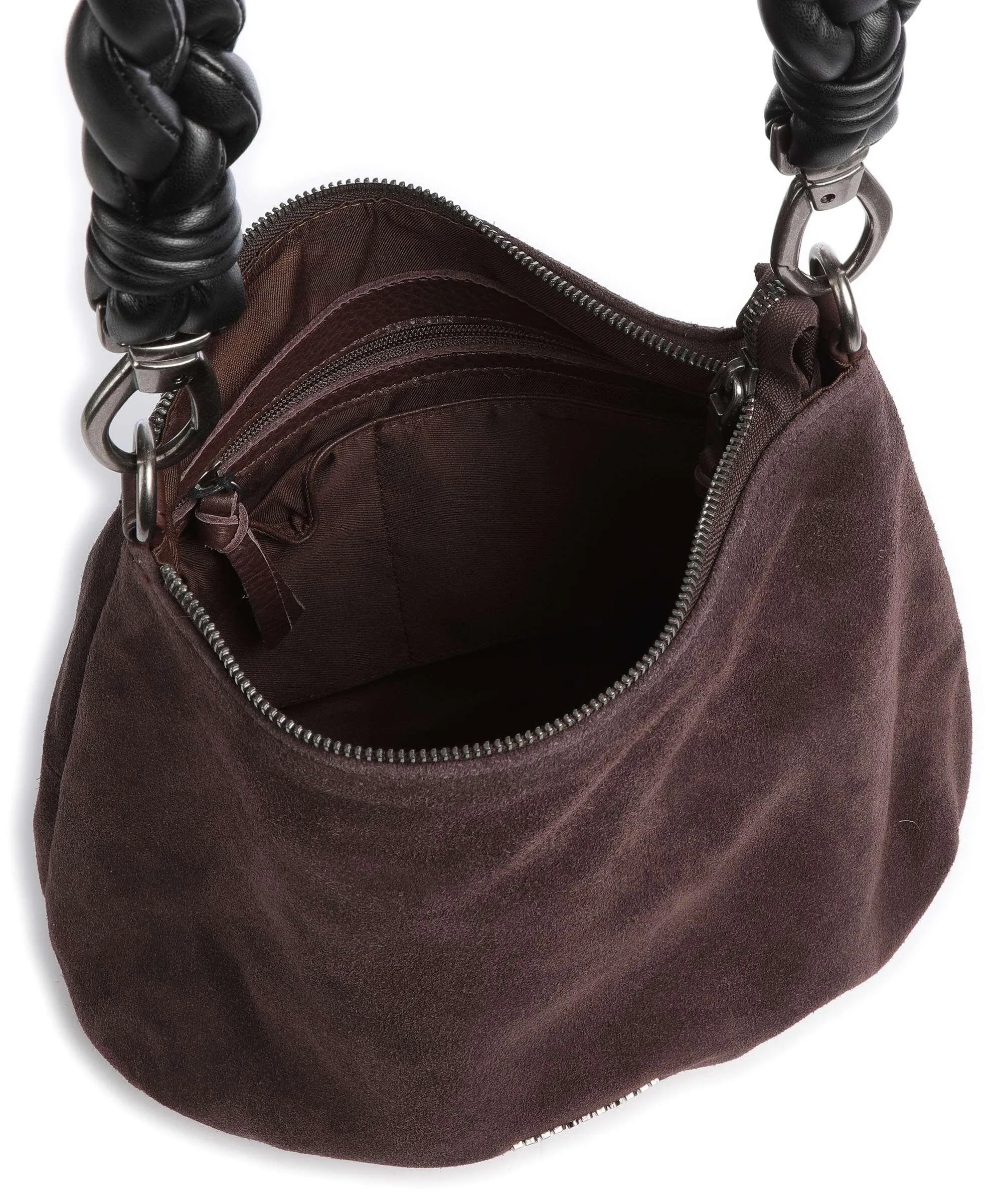 FredsBruder Jo Borsa a spalla pelle ruvida marrone scuro  