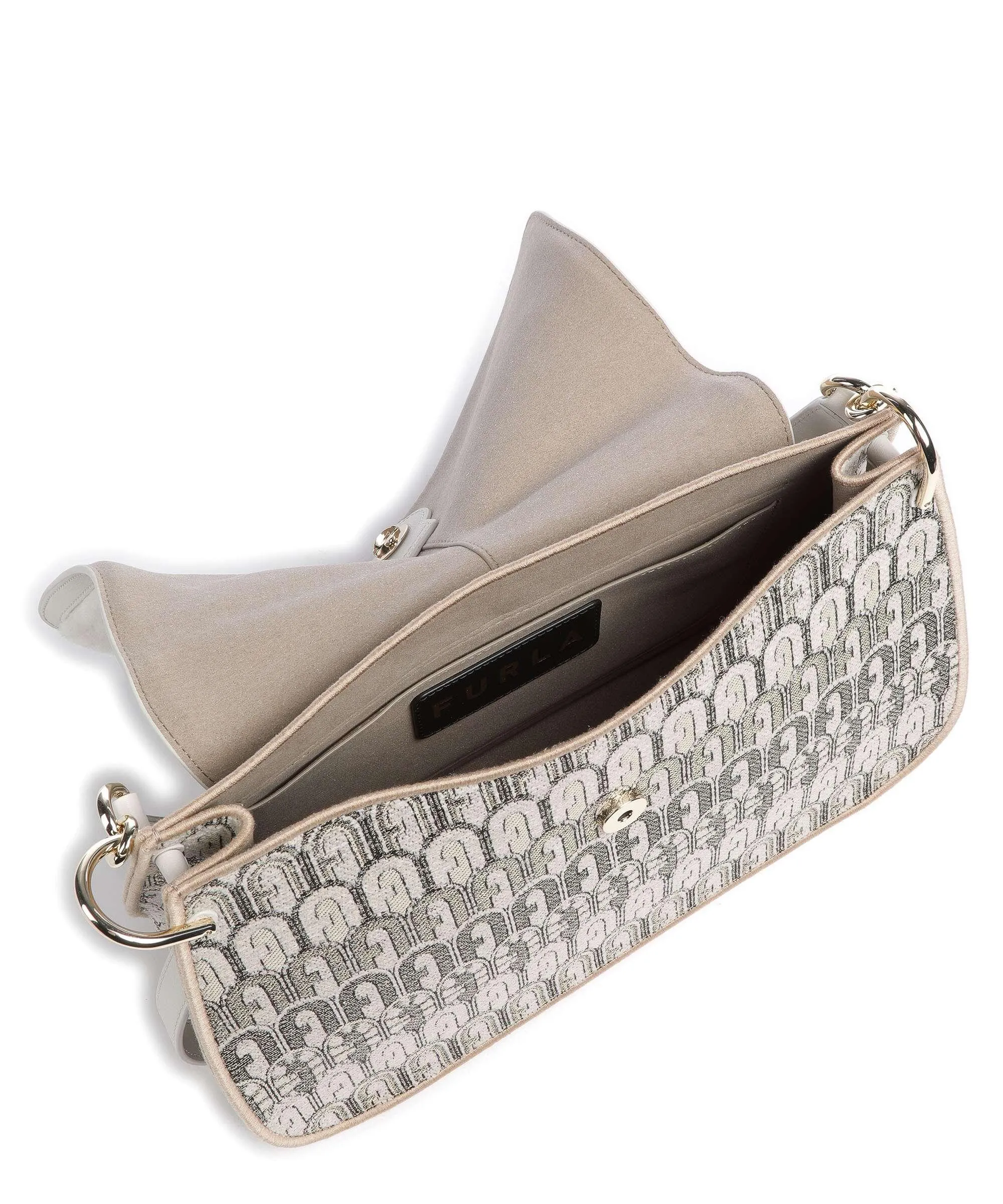  Furla Flow L Borsa a spalla pelliccia, tissu beige  