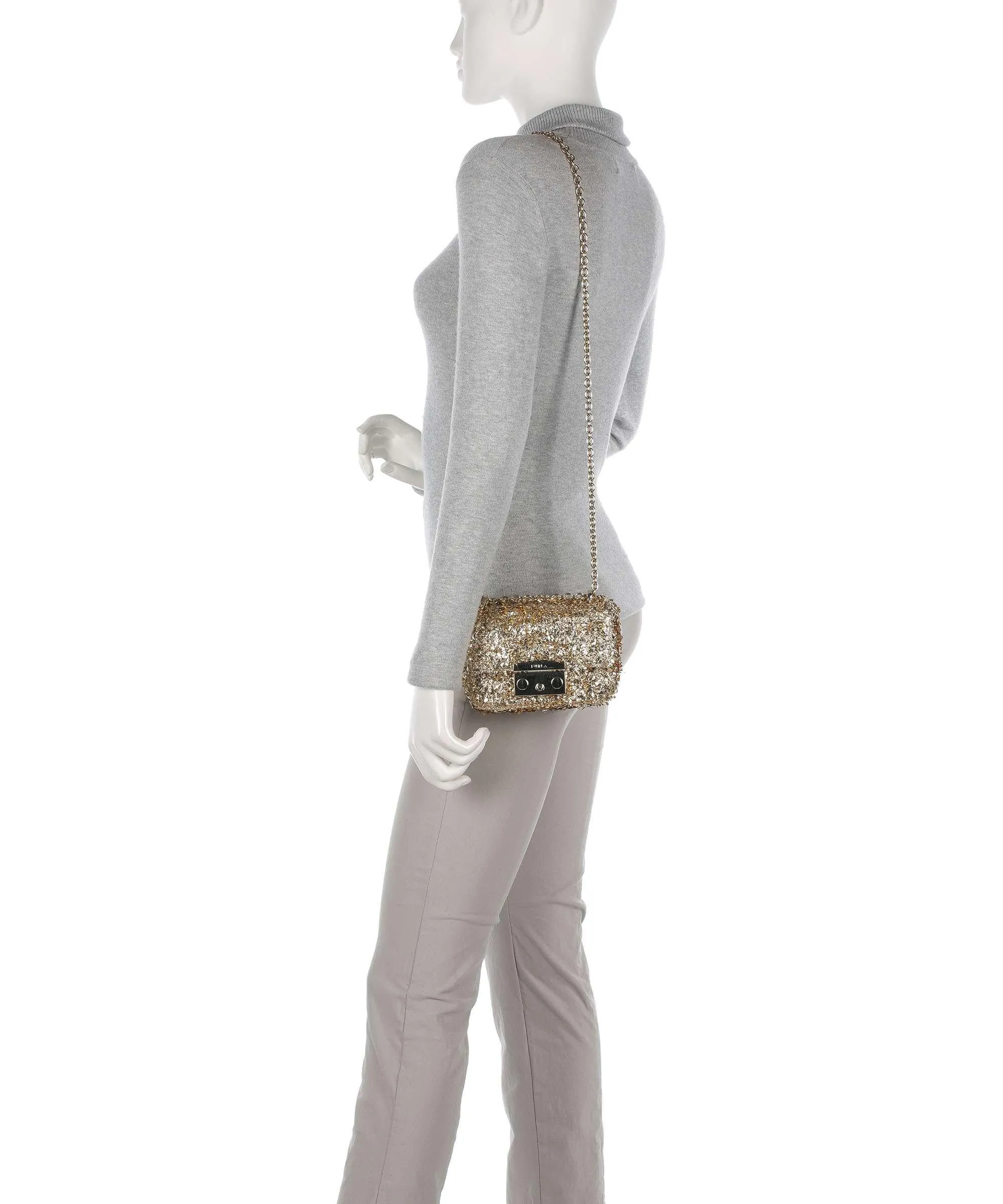  Furla Metropolis Mini Borsa a spalla tissu oro  