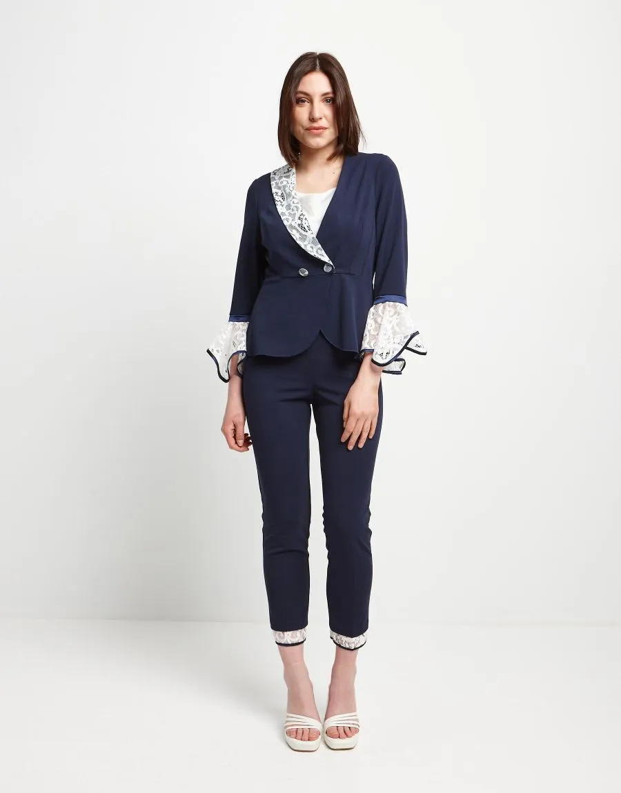 Giacca blu con inserti in pizzo