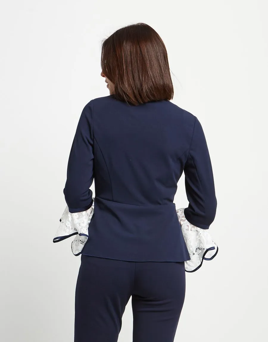 Giacca blu con inserti in pizzo