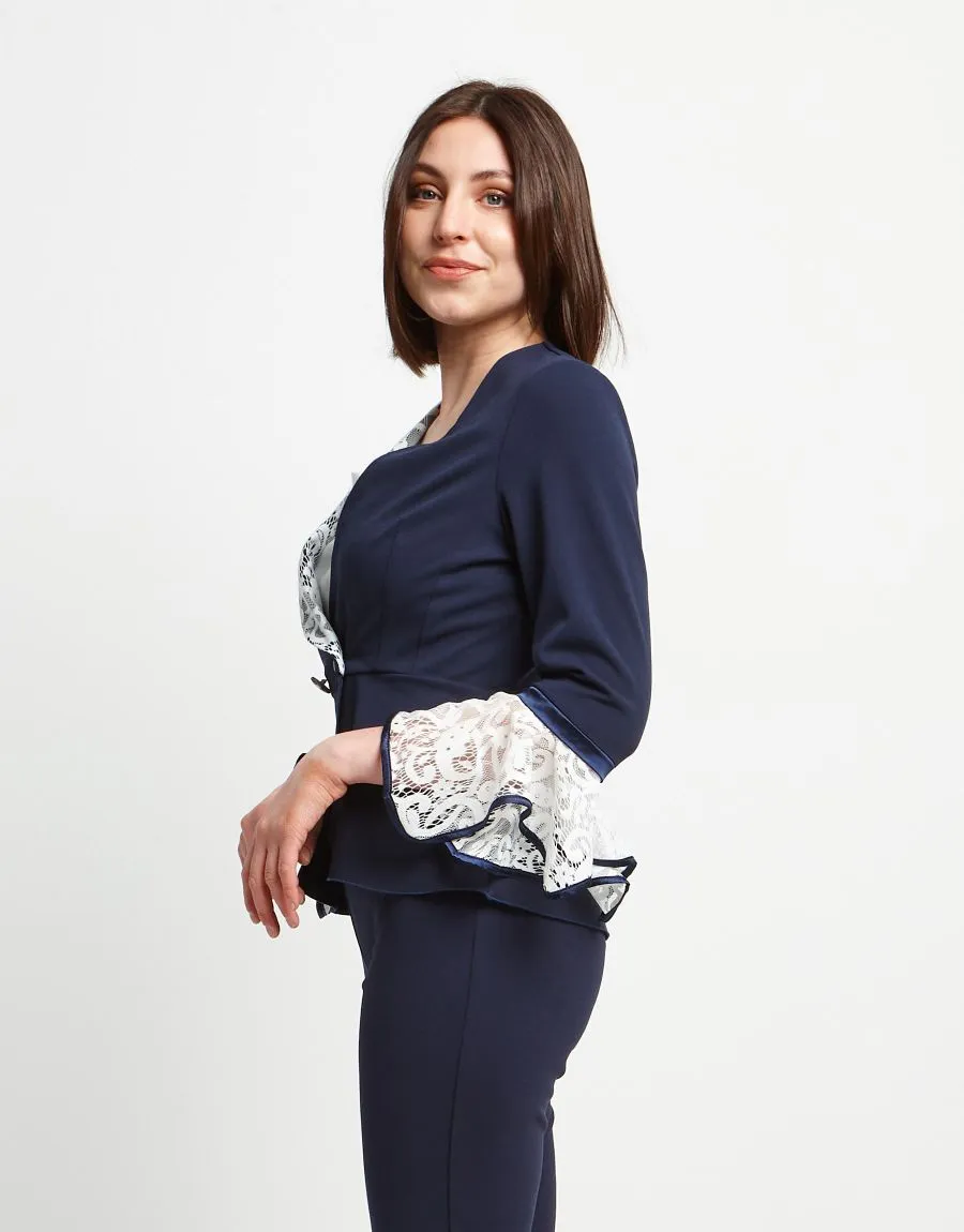 Giacca blu con inserti in pizzo