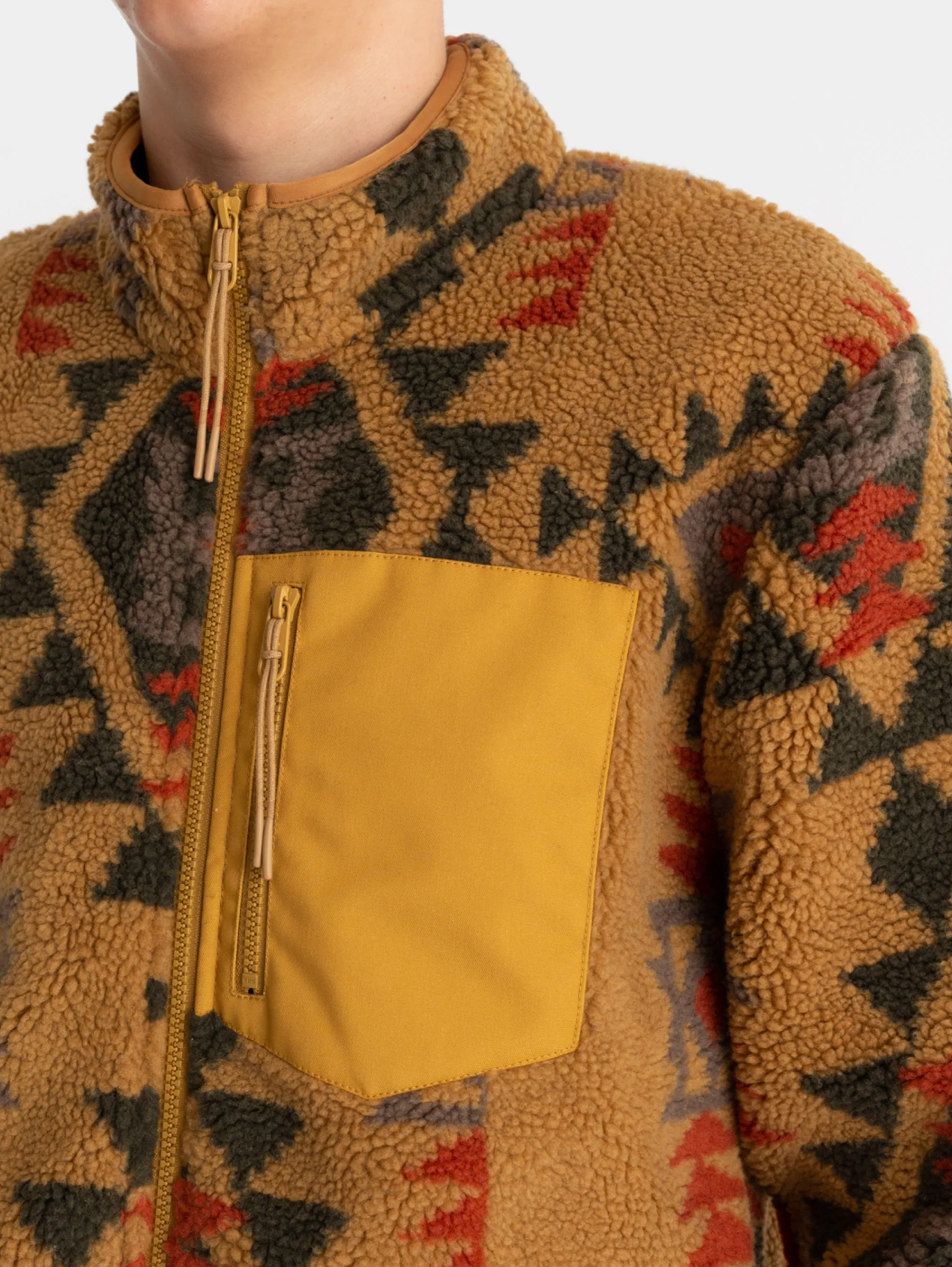 Giacca in Pile Stampa Navaho Marrone
