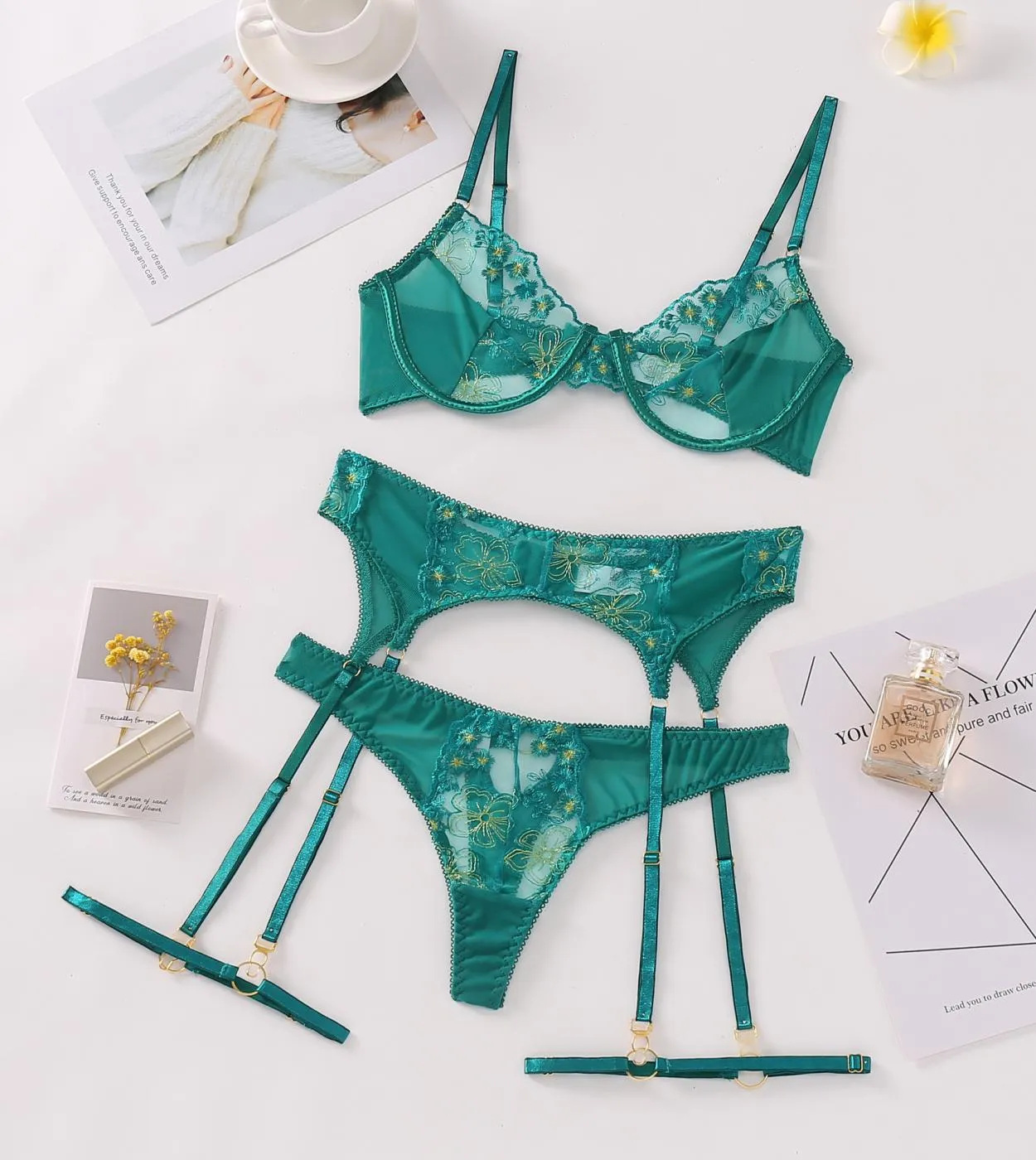 Giarrettiera Fantasia Set Biancheria Intima Verde Set Biancheria Intima Donna Set Lingerie Donna