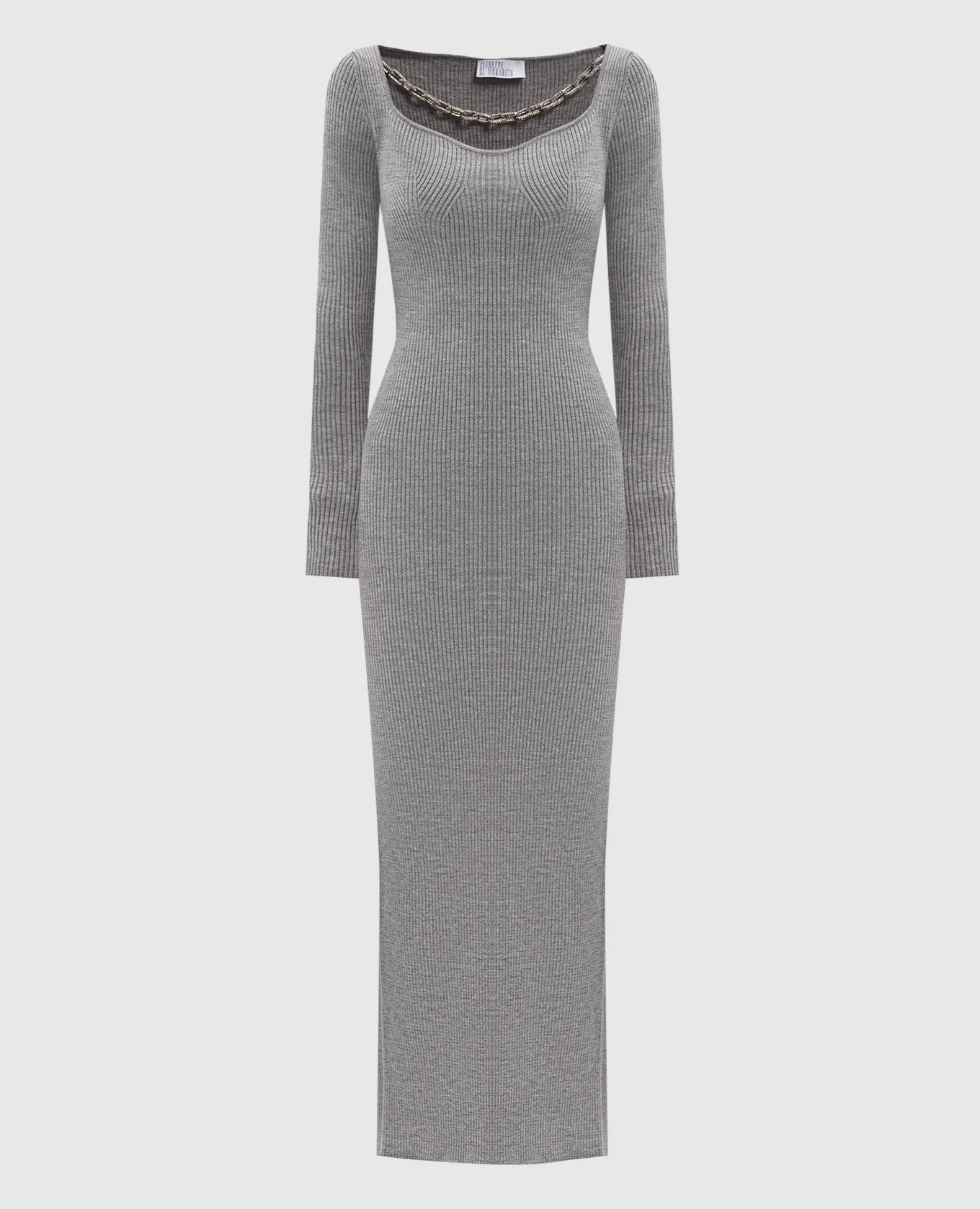 Giuseppe Di Morabito Milano Maxi abito grigio in lana merino a coste con cristalli 03PFKN32103358