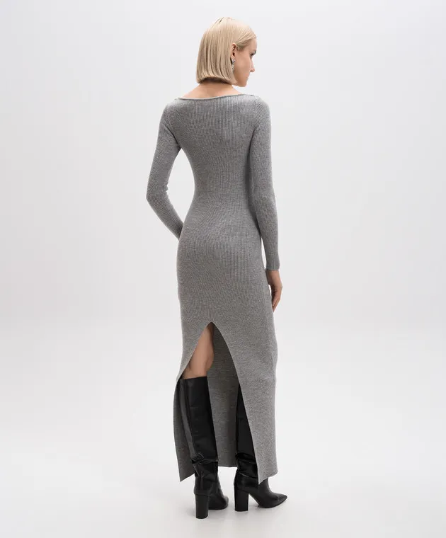 Giuseppe Di Morabito Milano Maxi abito grigio in lana merino a coste con cristalli 03PFKN32103358