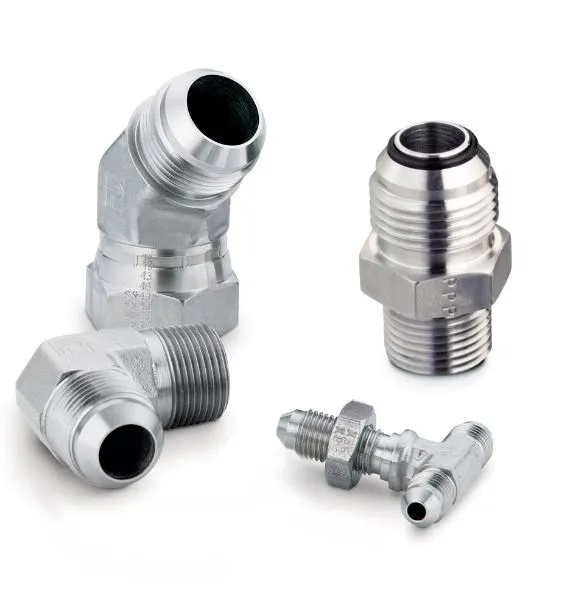 Gomito 90° Parker, connettore A: Maschio 37° JIC Flare, B: Maschio metrico, in Acciaio