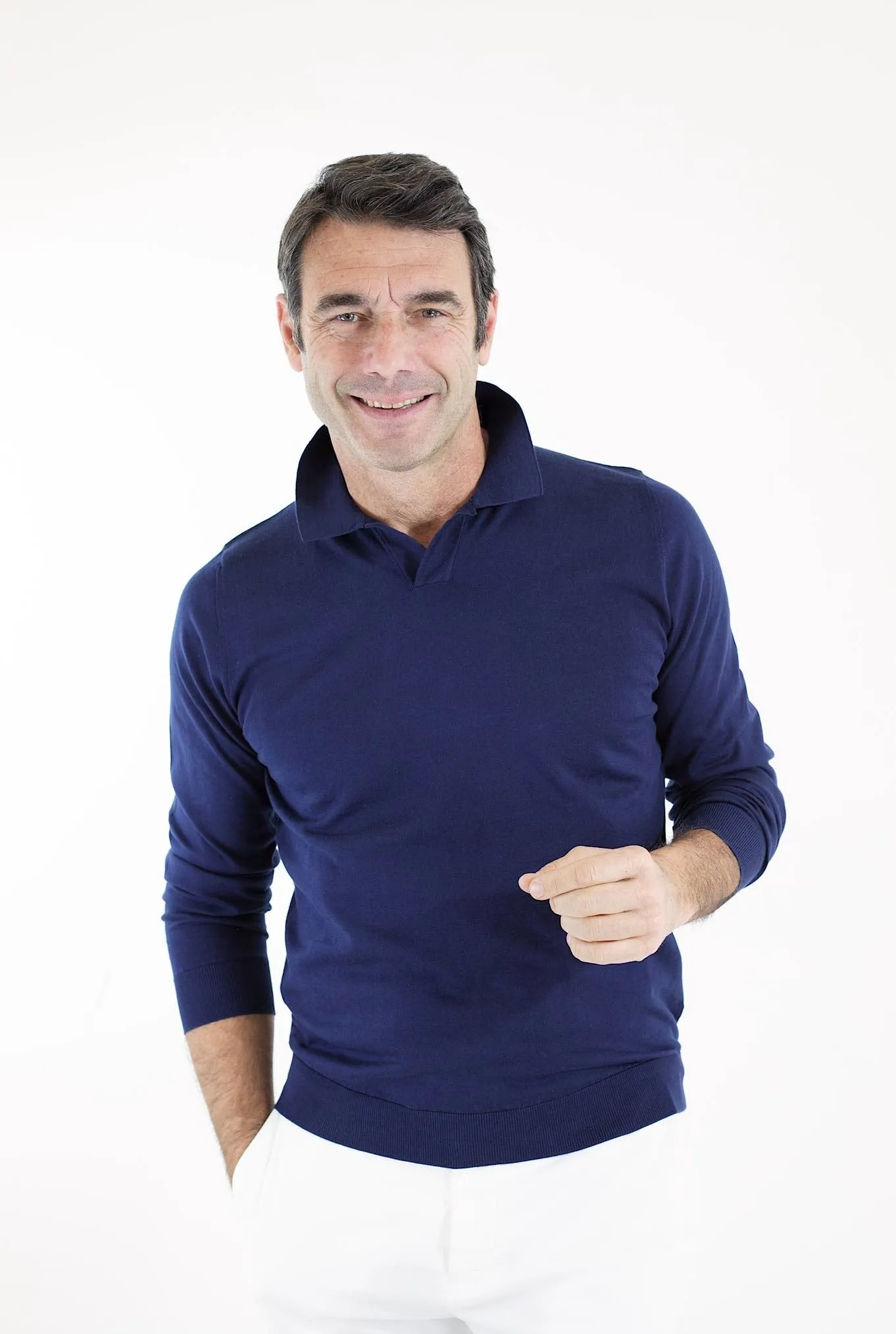 GUARINO Polo ML Cotone Sea Island Blu Navy