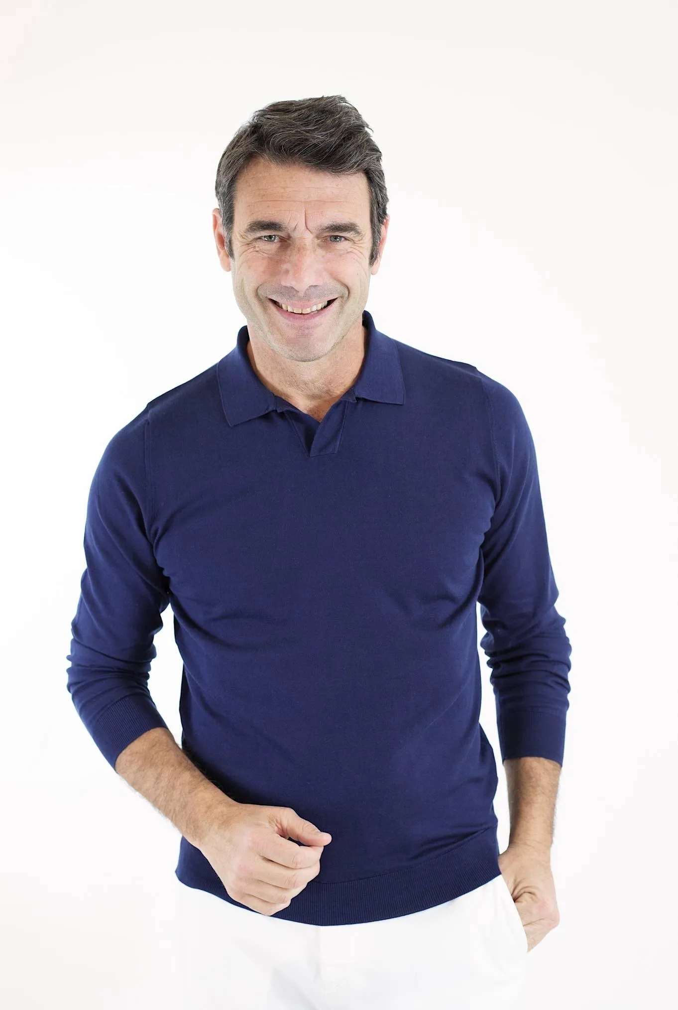 GUARINO Polo ML Cotone Sea Island Blu Navy