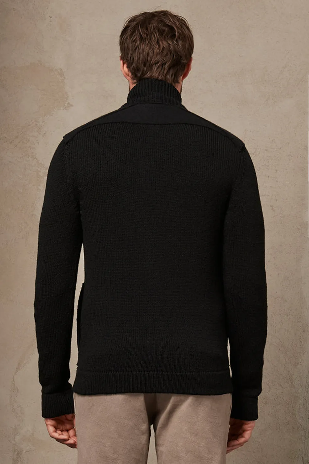 Knitted Wool Zip Up Black