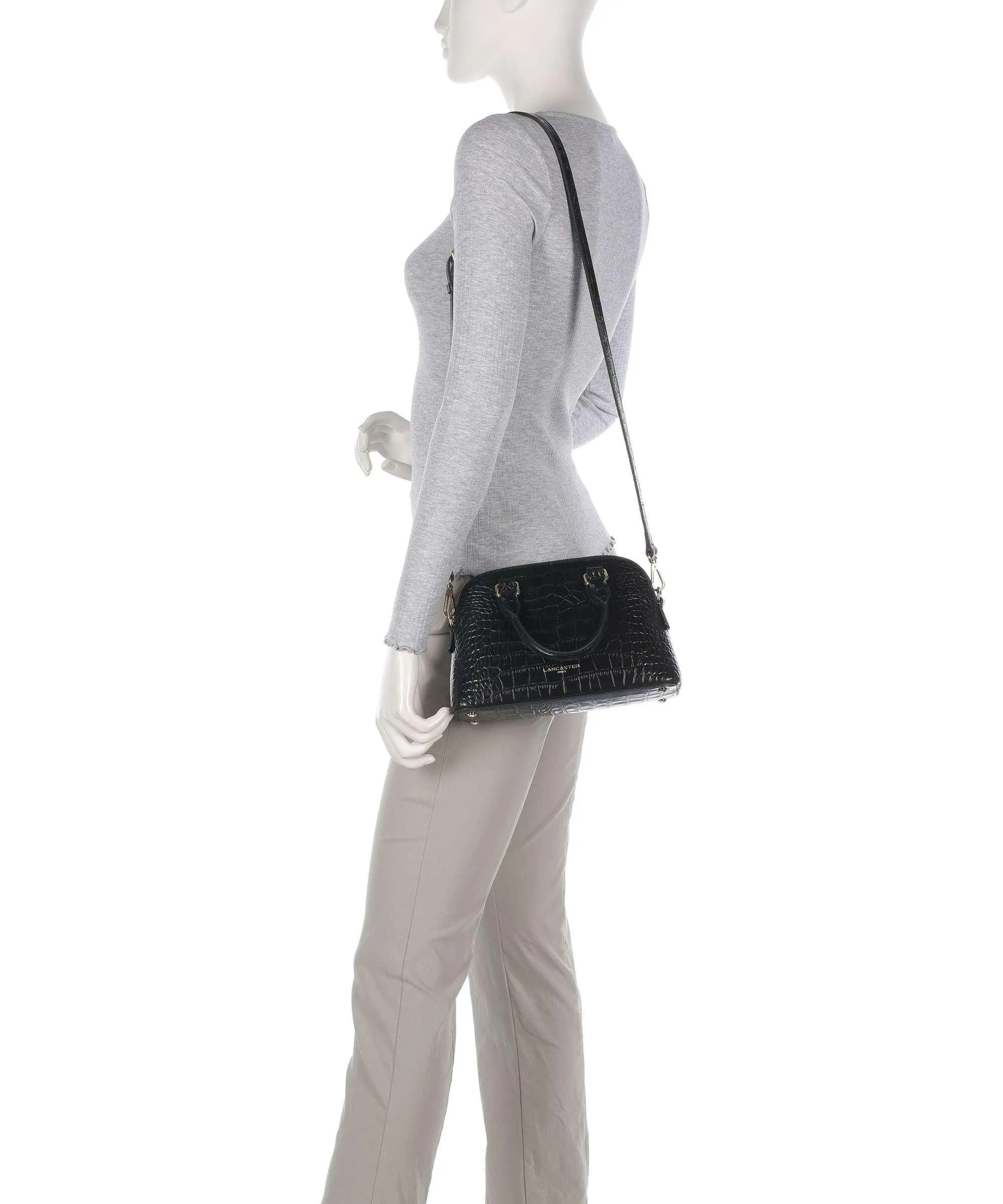  Lancaster Exotic Borsa a mano pelle di vacchetta goffrata nero  