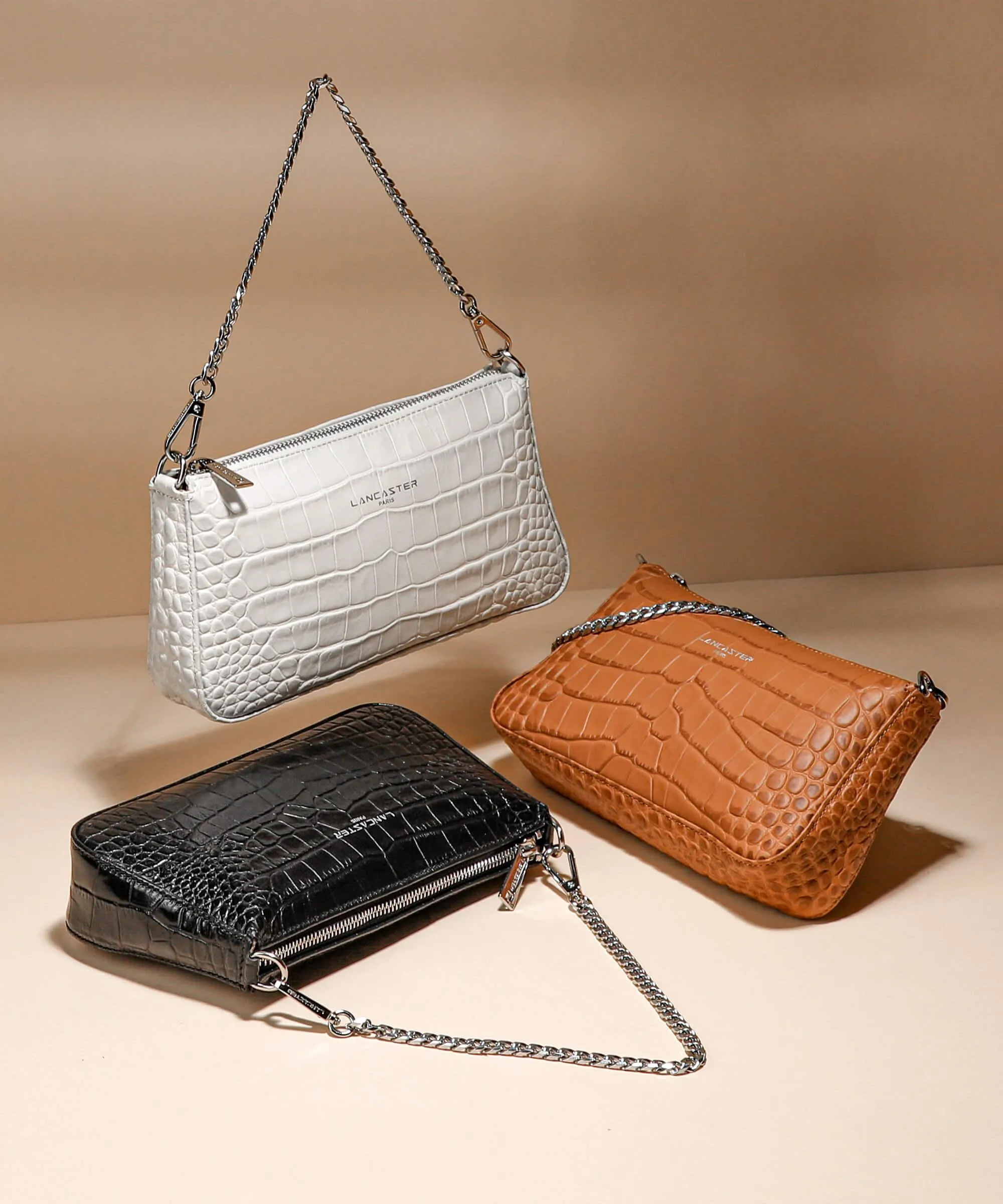 Lancaster Exotic Croco Borsa a spalla pelle bovina nero  