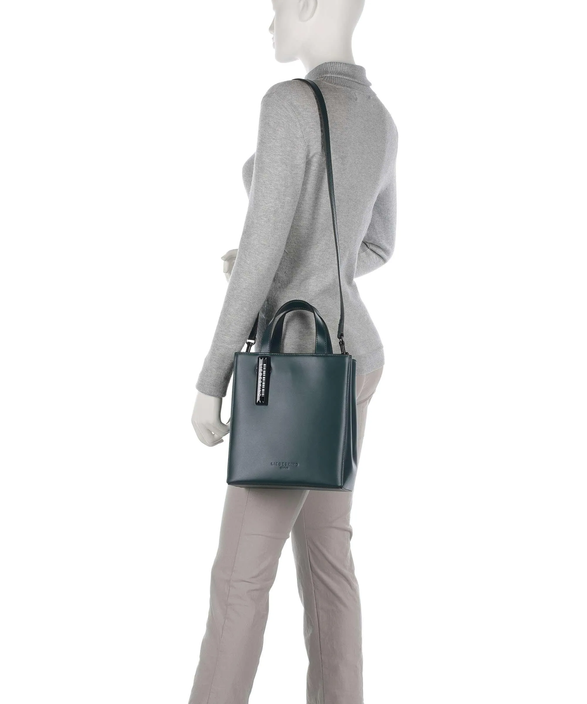  Liebeskind Paper Bag Carter S Borsa a mano pelle di vacchetta liscia verde scuro  