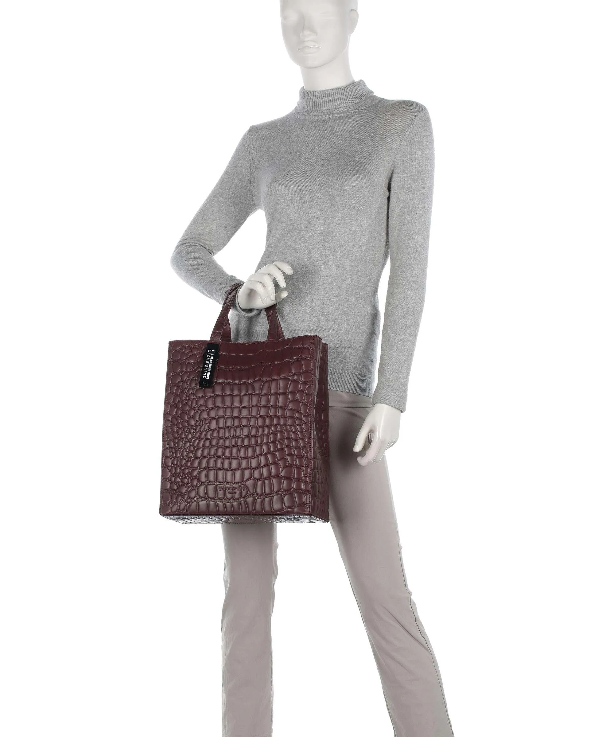  Liebeskind Paper Bag Waxy Croco M Borsa a mano pelle in rilievo rosso bordò  