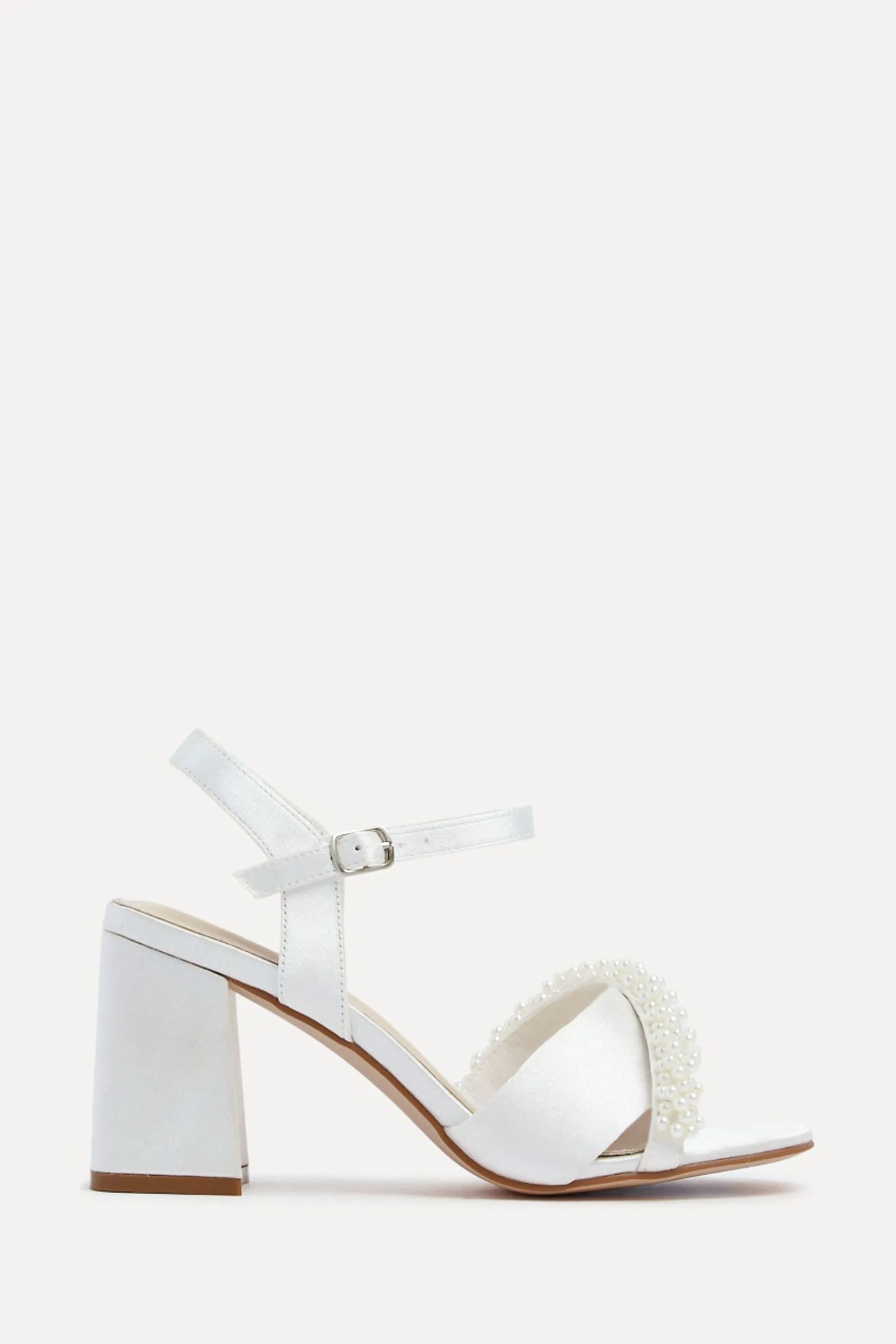 Linzi Iris Satin - Scarpe con tacco largo, cinturini infradito decorati con perle