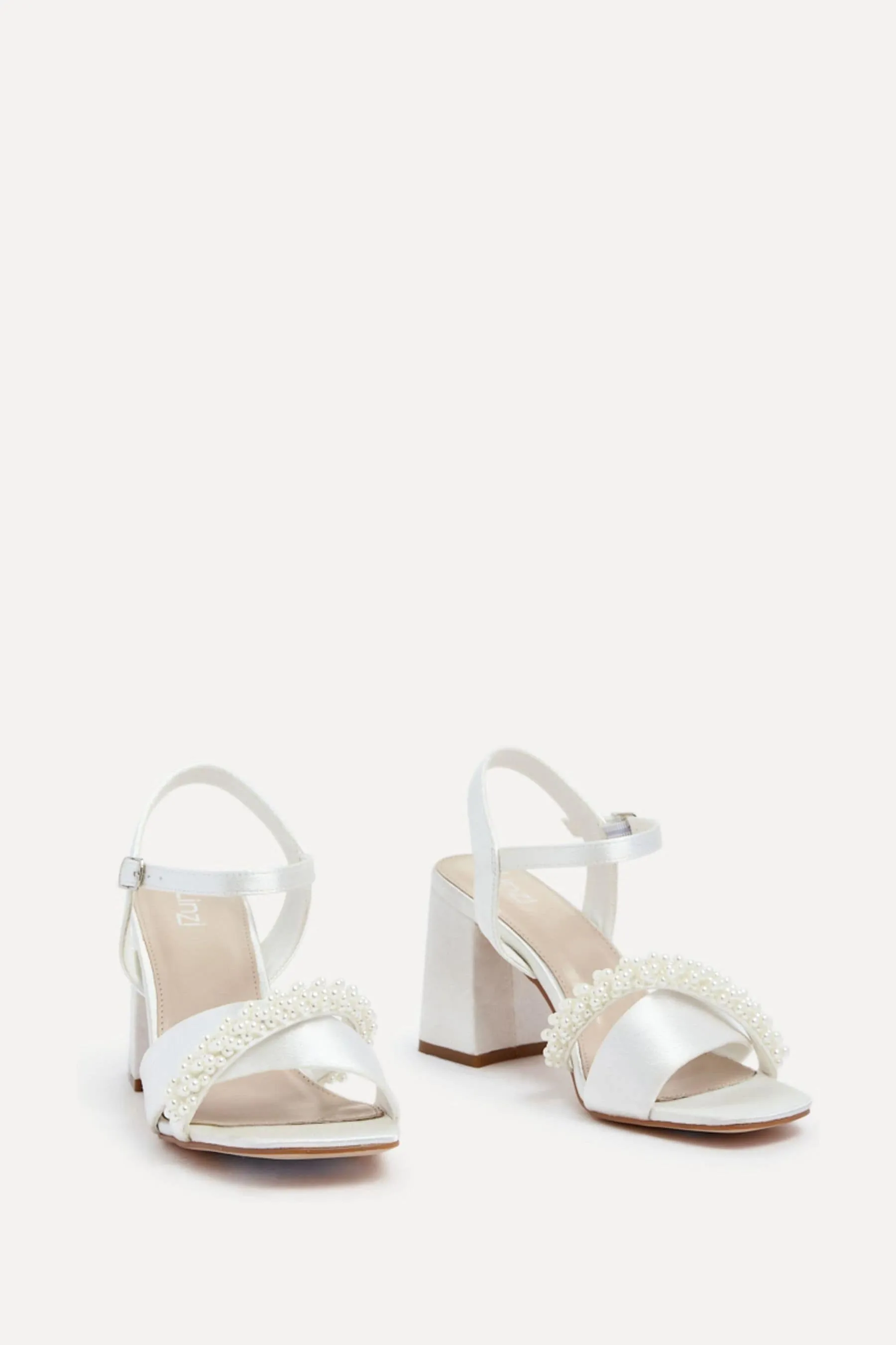 Linzi Iris Satin - Scarpe con tacco largo, cinturini infradito decorati con perle