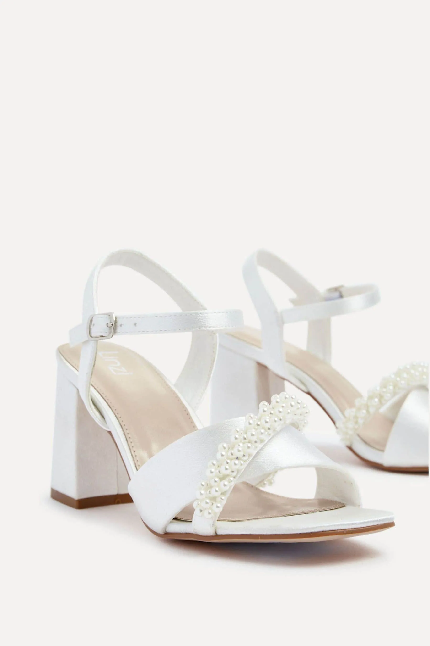 Linzi Iris Satin - Scarpe con tacco largo, cinturini infradito decorati con perle
