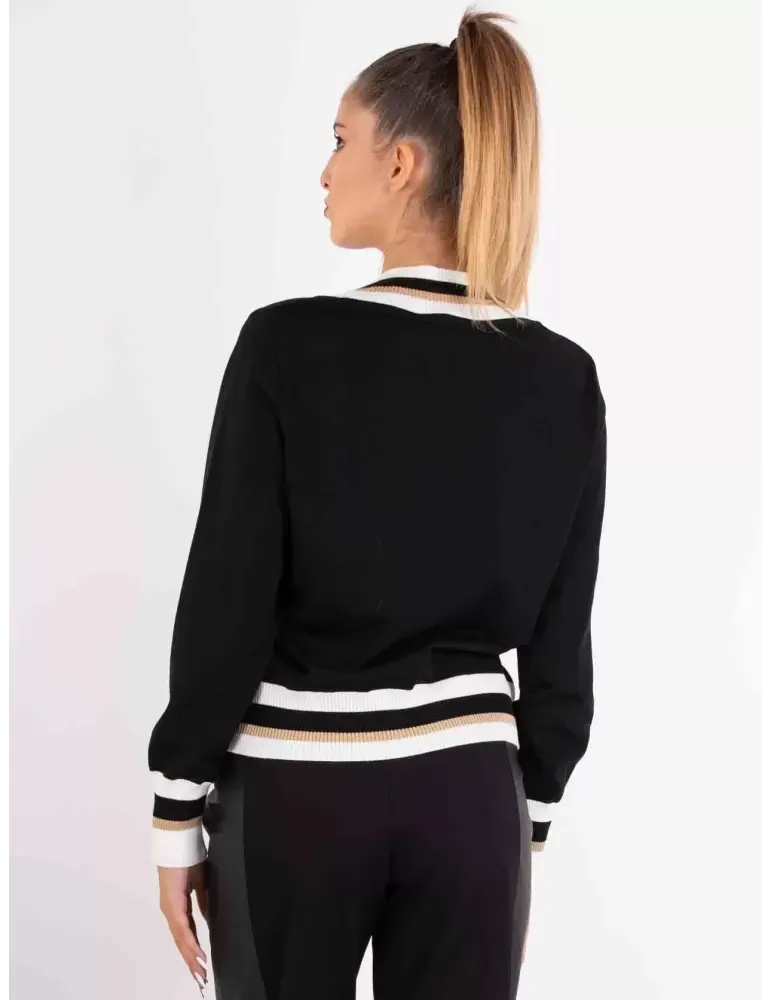 Maglia nera pura lana profili bianco e oro lurex Piero Moretti