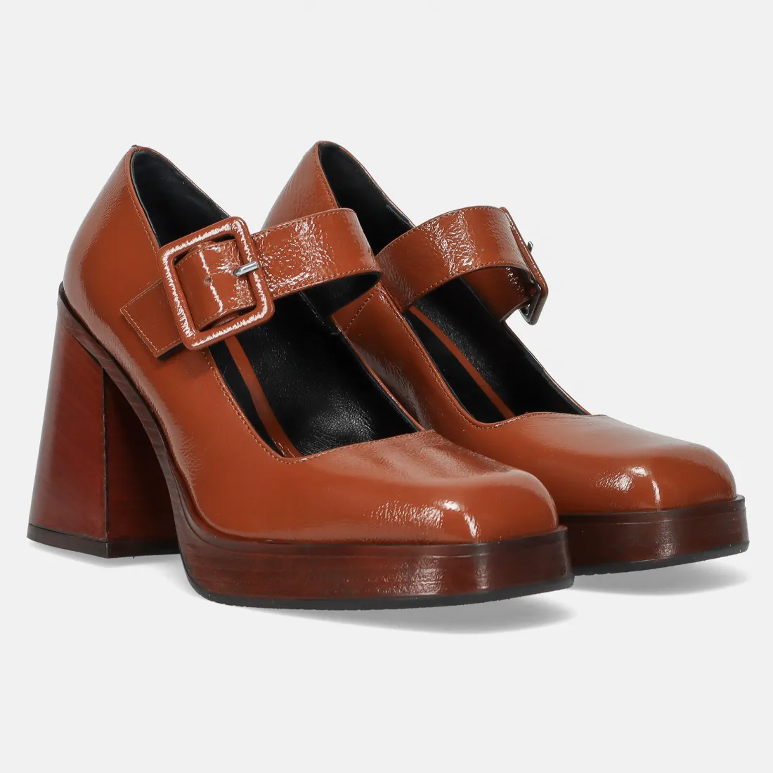 Mary Jane Brando Carol 11 in naplak cuoio con tacco alto e plateau