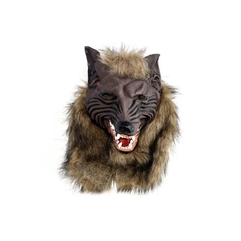 MASCHERA COPRICAPO LUPO IN PVC CON PELLICCIA PER TRAVESTIMENTI DI HALLOWEEN/CARNEVALE SCENE E PARTY A TEMA C.2468 GUIRCA