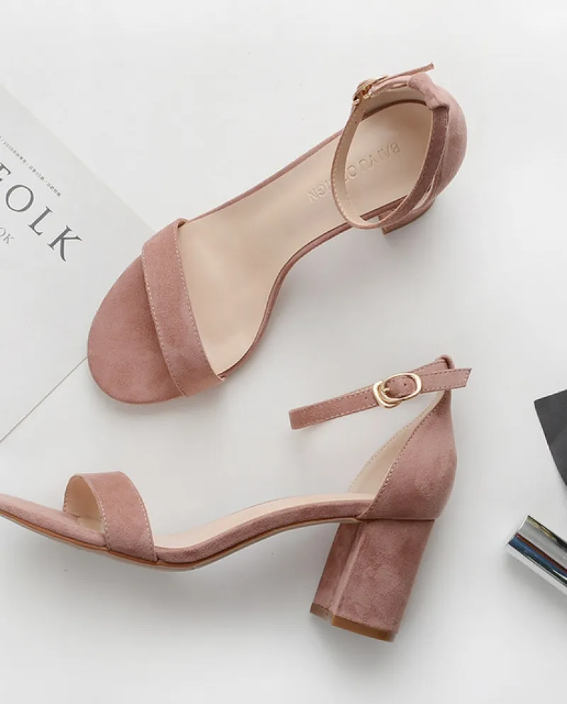 Nero Beige Rosa Concise Nuove Donne Scarpe Fibbia In Pelle Flock Tacco San