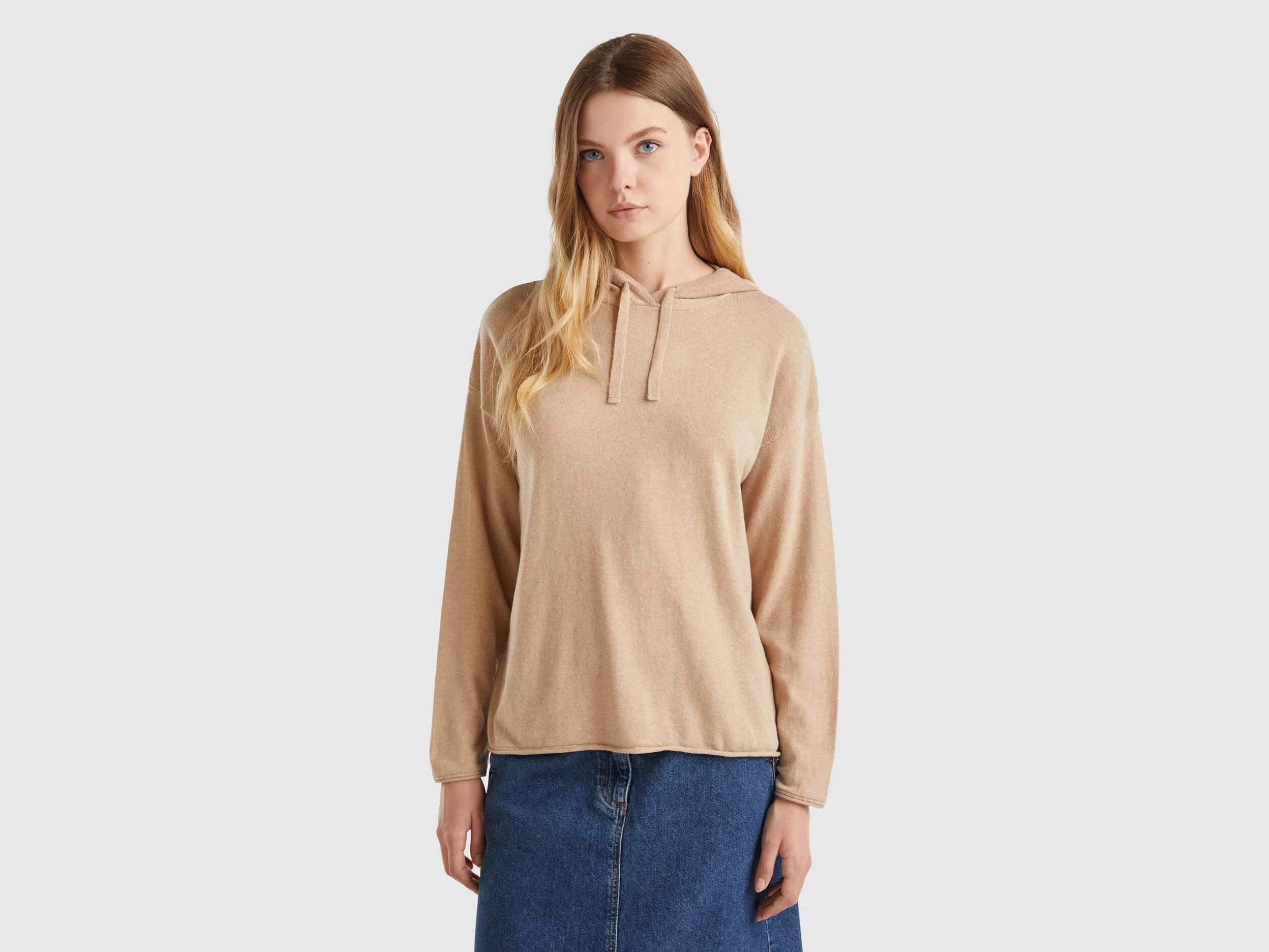 Nuovi arrivi Maglia beige misto cashmere con cappuccio