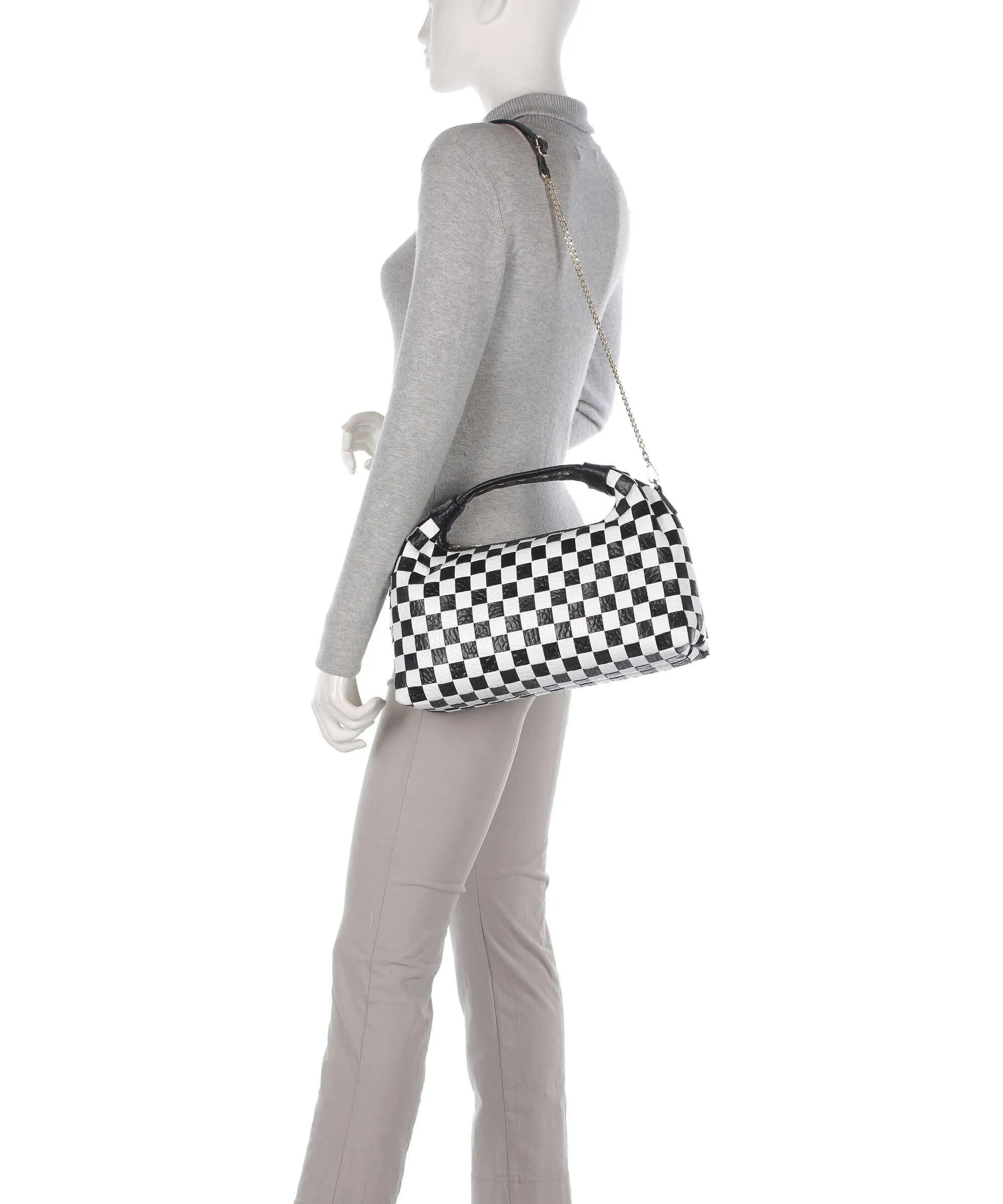 Núnoo New Zealand Dandy Borsa a mano pelle in rilievo nero/bianco  
