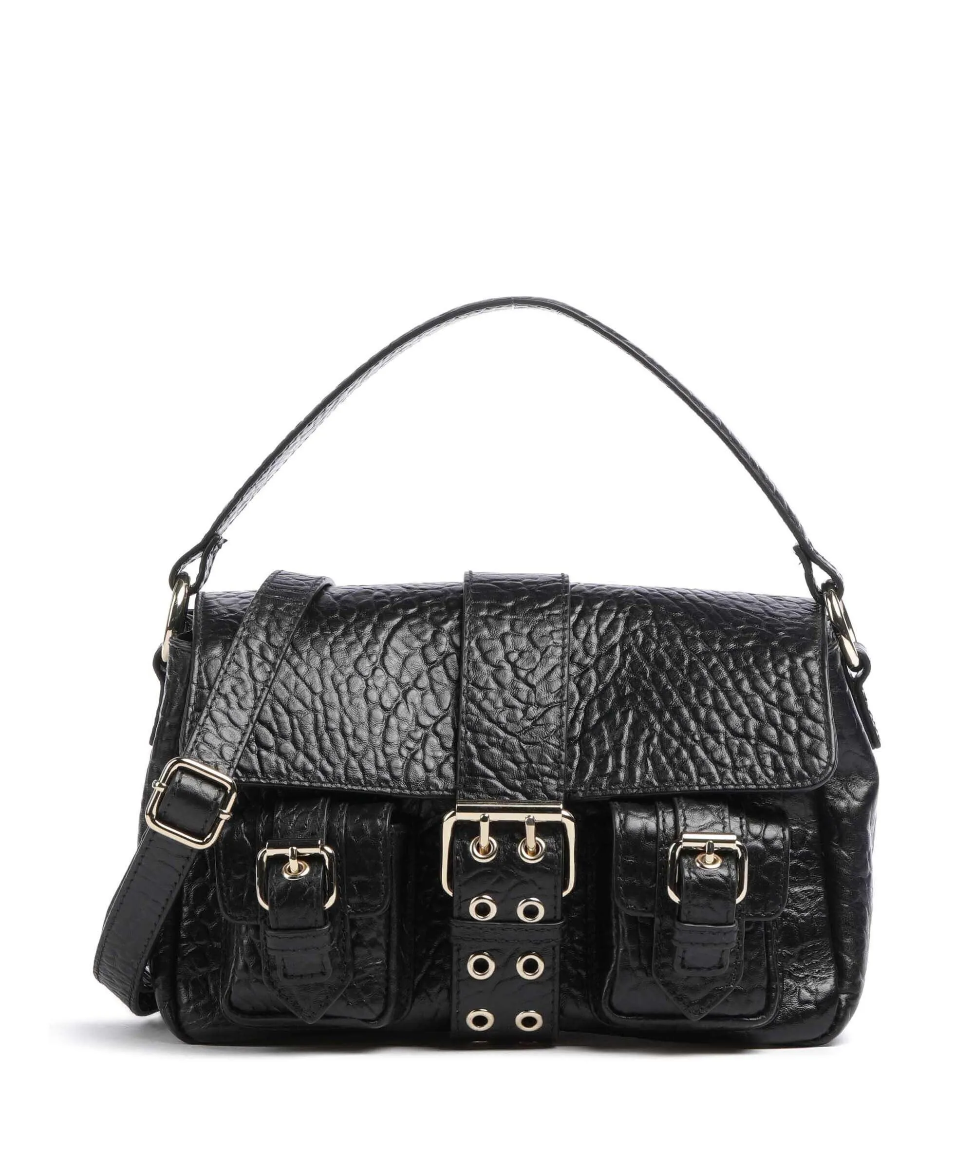  Núnoo New Zealand Honey Borsa a mano pelle in rilievo nero  