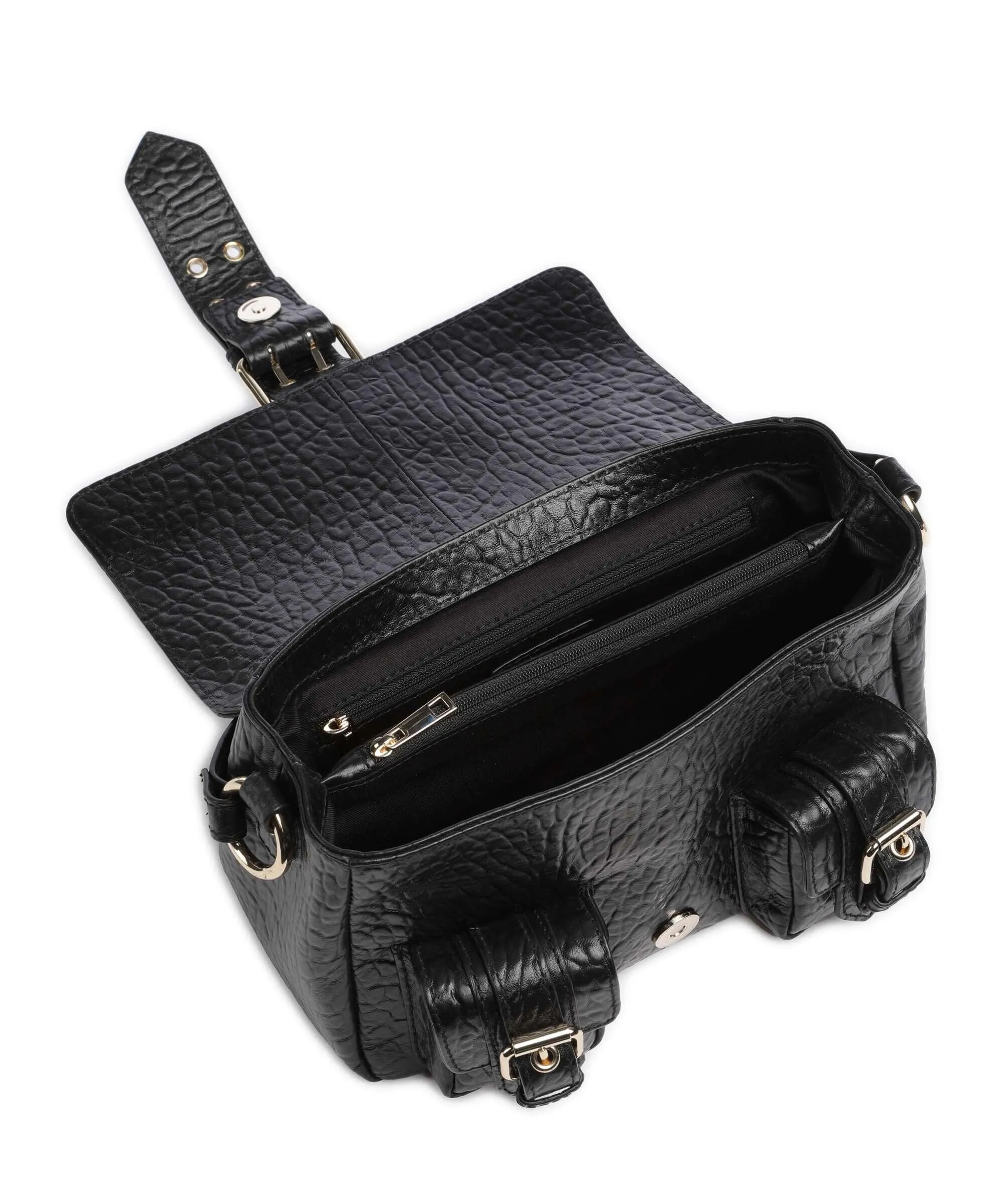  Núnoo New Zealand Honey Borsa a mano pelle in rilievo nero  