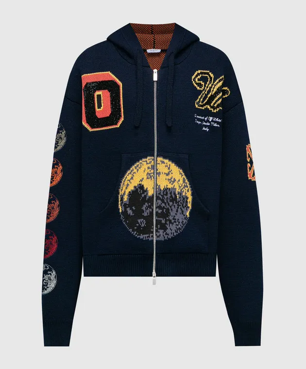 Off-White Cardigan Cryst Moon Phase Vars blu con strass OMHU013F23KNI001