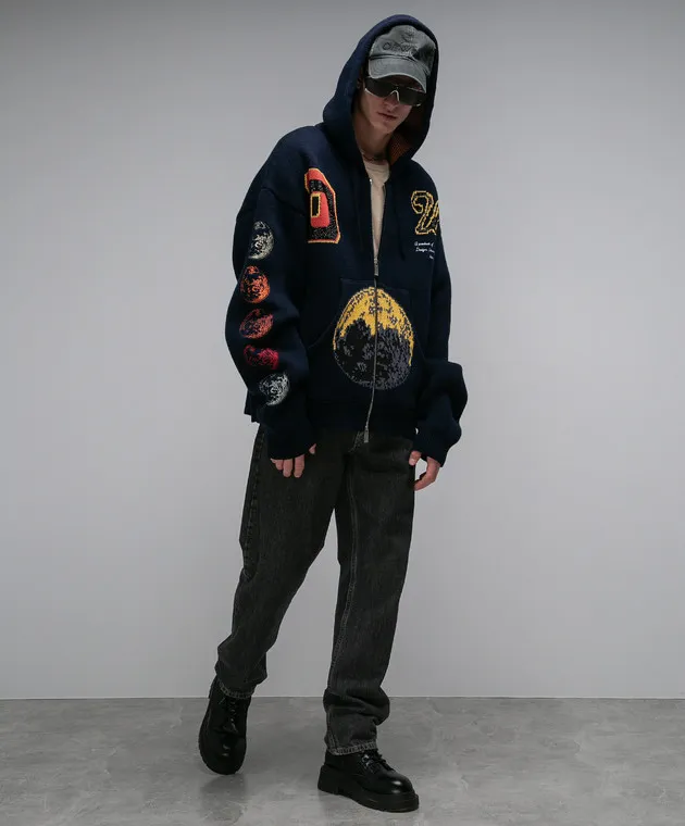 Off-White Cardigan Cryst Moon Phase Vars blu con strass OMHU013F23KNI001