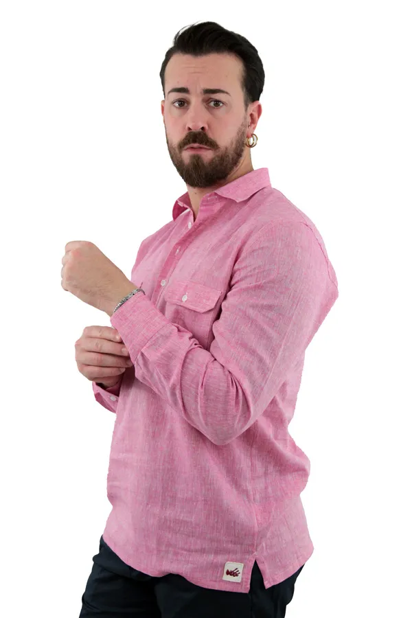 OL POLO CAMICIA DI LINO ROSA 