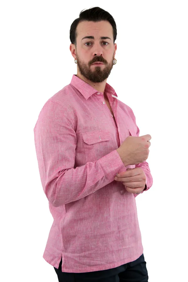 OL POLO CAMICIA DI LINO ROSA 