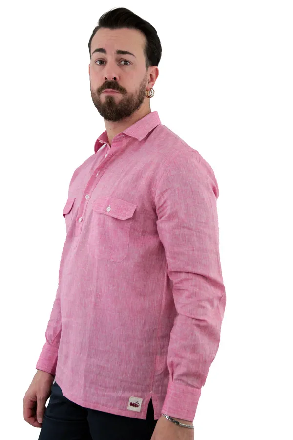 OL POLO CAMICIA DI LINO ROSA 