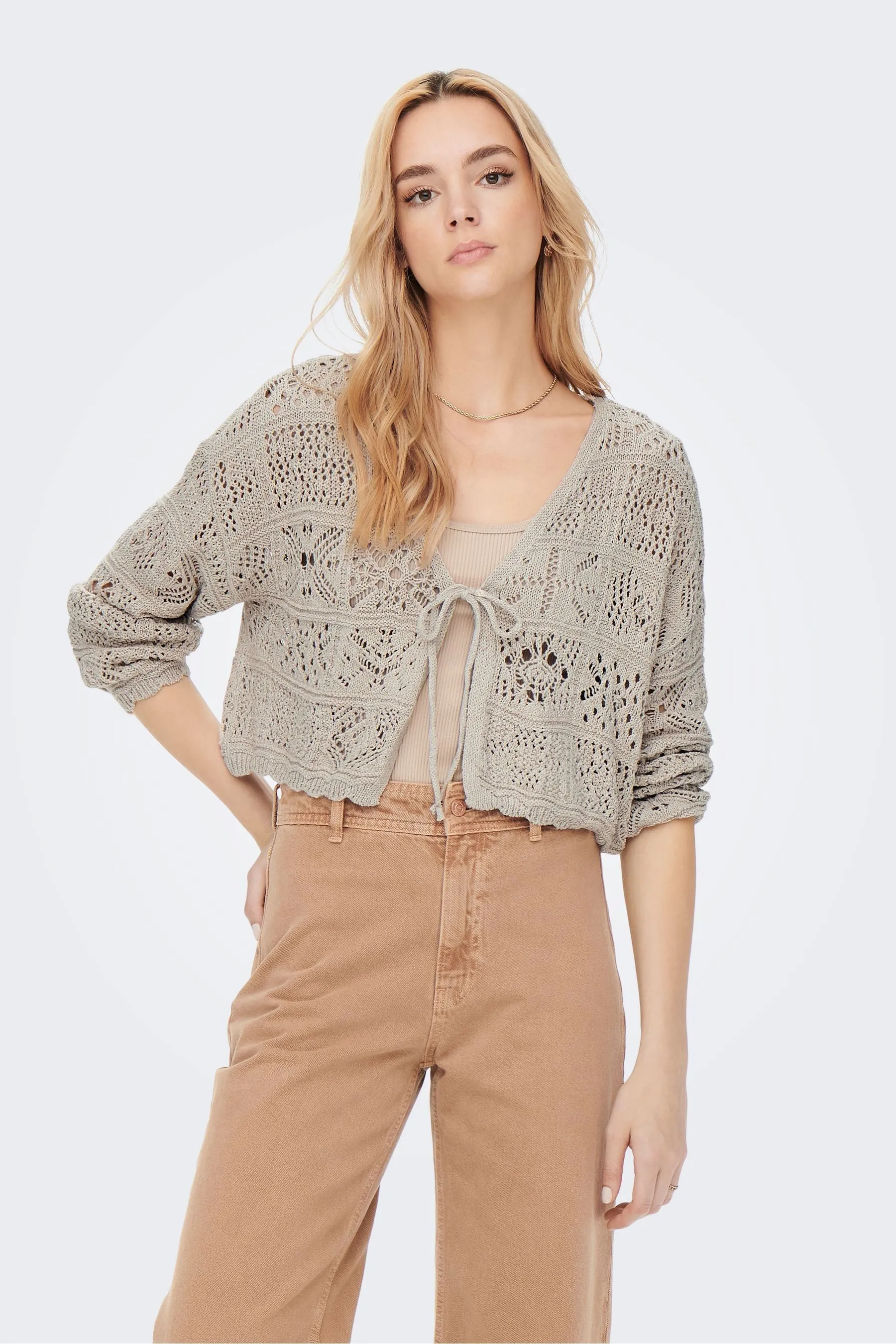 ONLY - Cardigan estivo all'uncinetto allacciato sul davanti