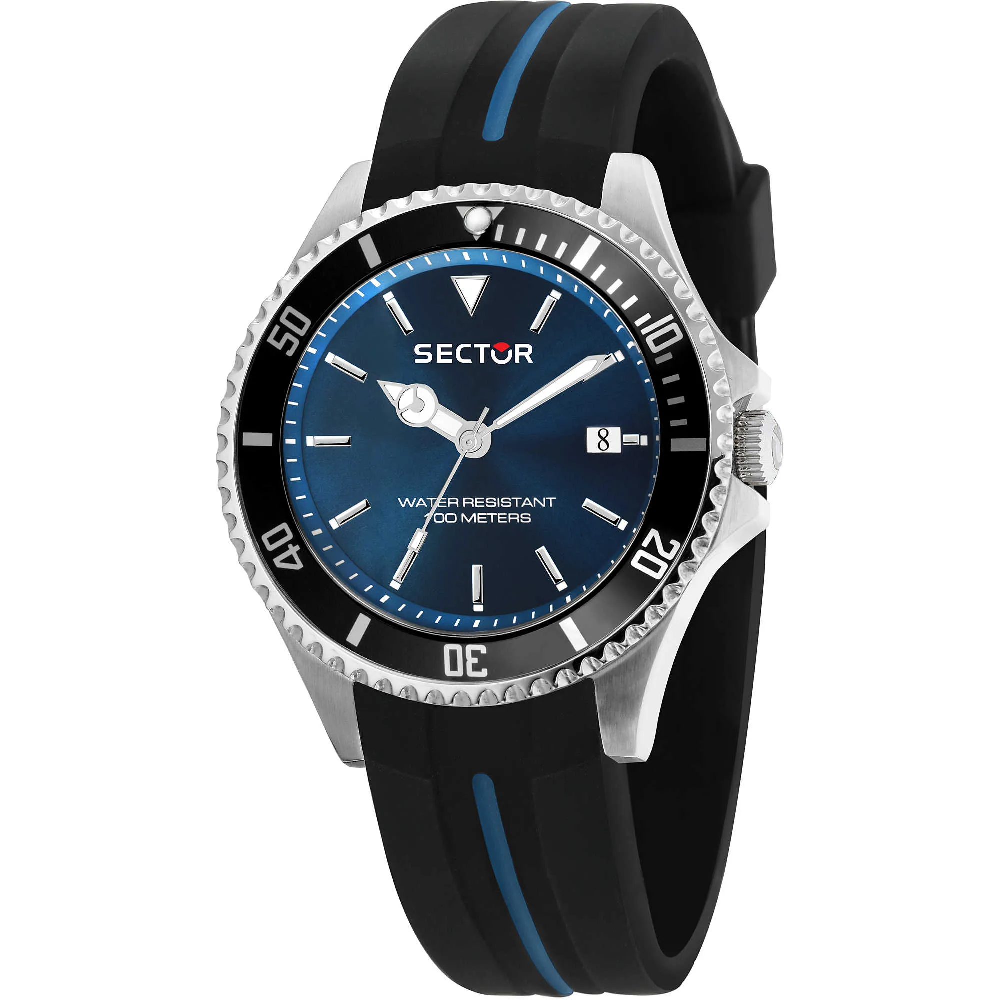 Orologio Solo Tempo Sector 230 Quadrante BLU e Cinturino Silicone NERO R3251161037