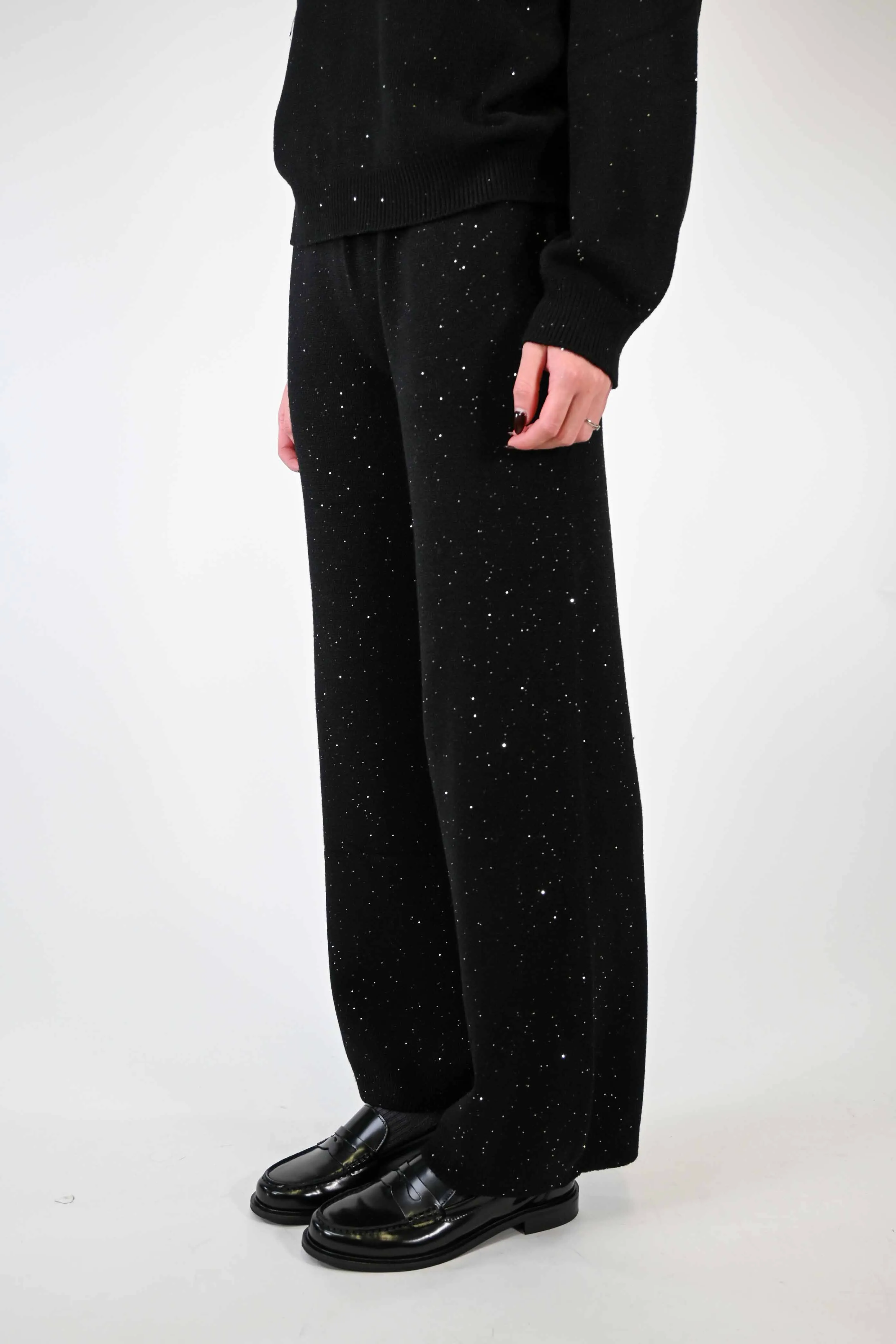 PANTALONE PALAZZO CON MICRO PAILLETTES NERO