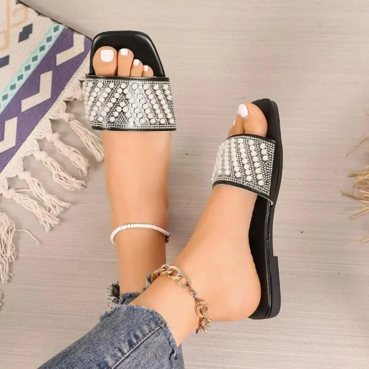 Pantofole con punta quadrata da donna casual in tinta unita con punta aperta e nuova moda estiva
