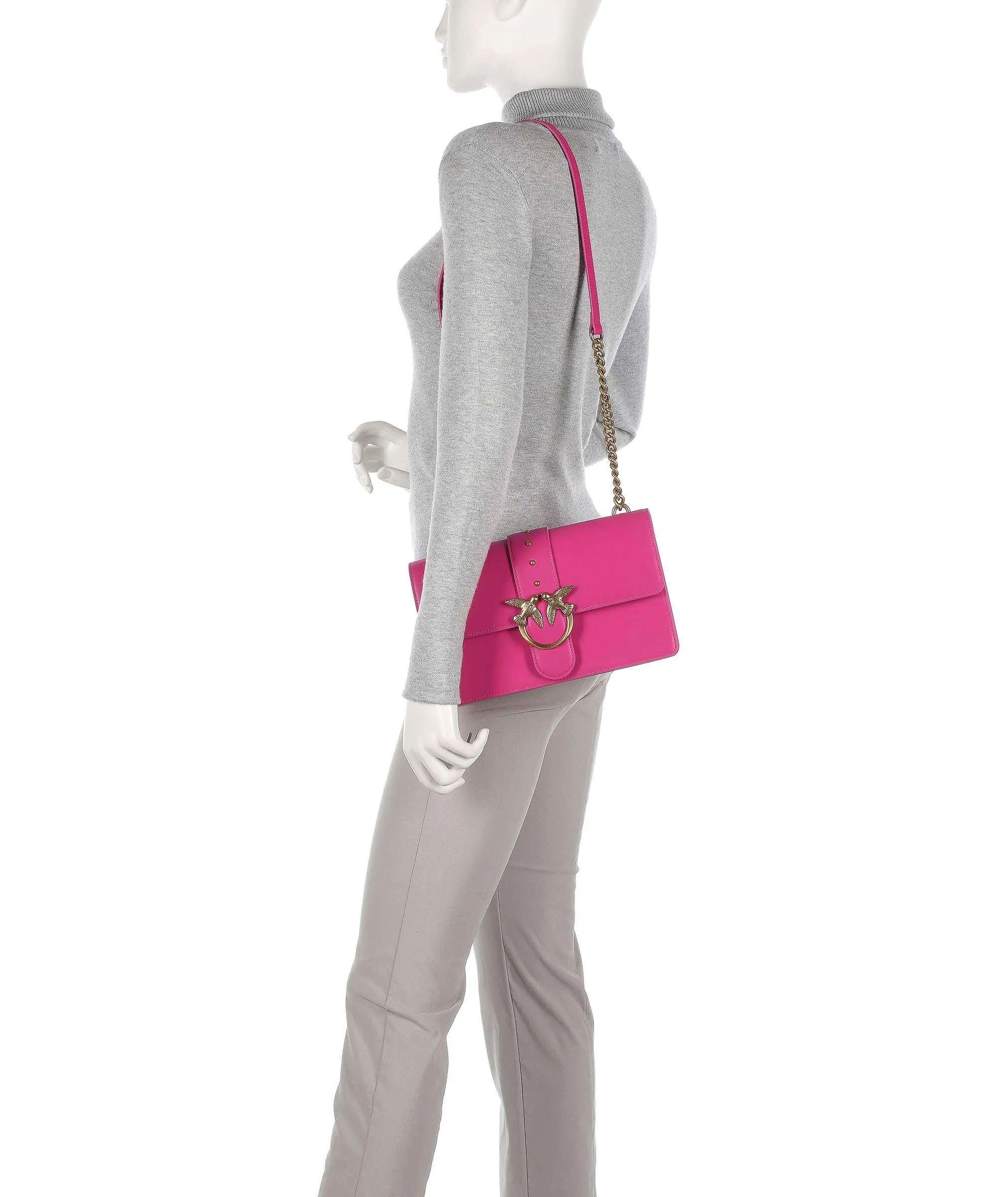  Pinko Love One Classic Borsa a tracolla pelle di vacchetta finemente grana pink  