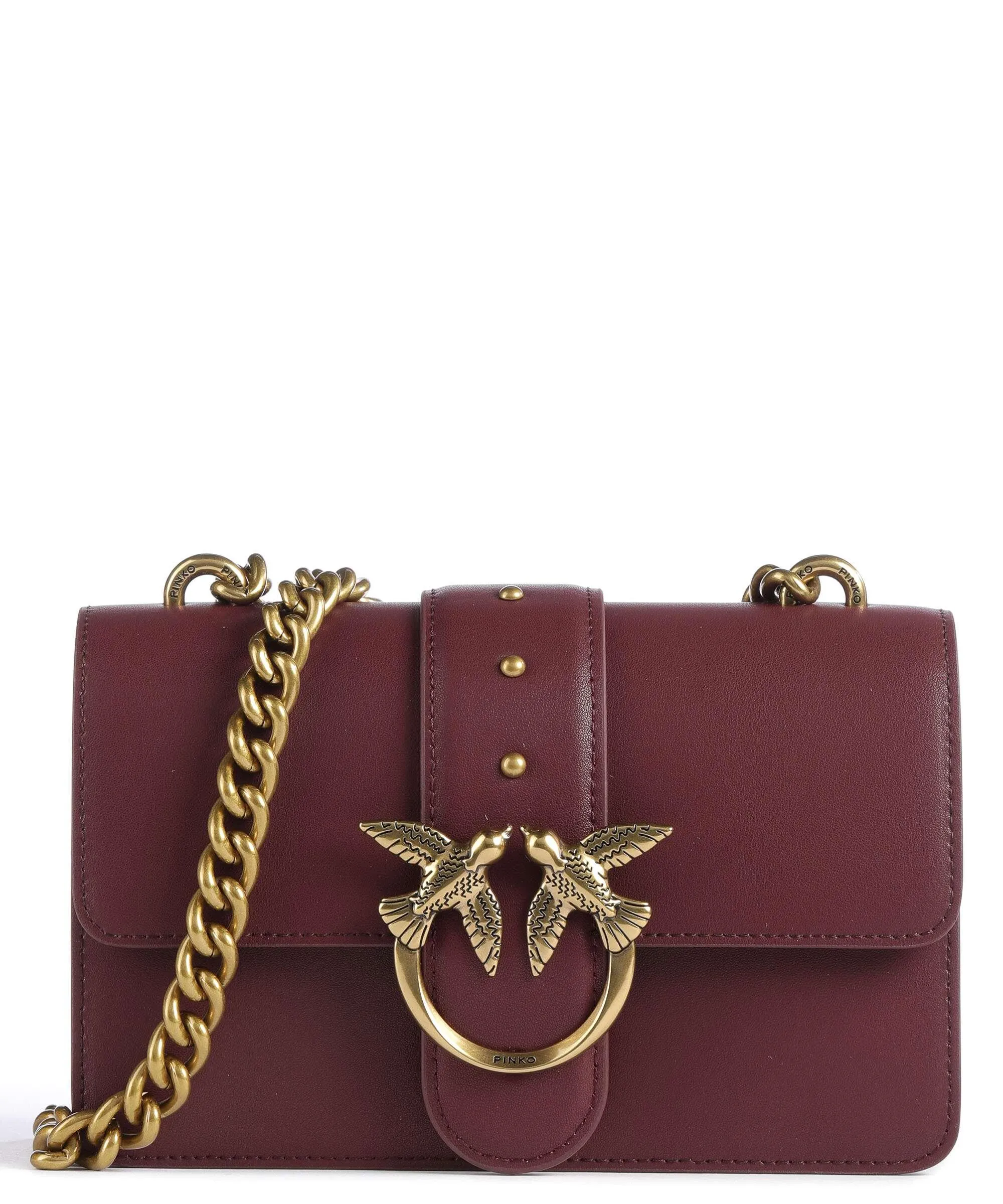  Pinko Love One Mini Borsa a tracolla pelle di vacchetta finemente grana rosso scuro  