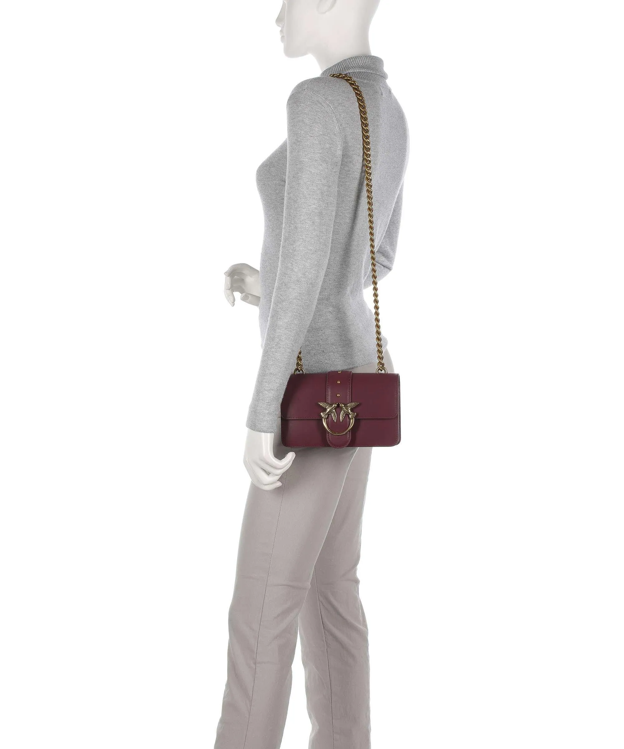  Pinko Love One Mini Borsa a tracolla pelle di vacchetta finemente grana rosso scuro  