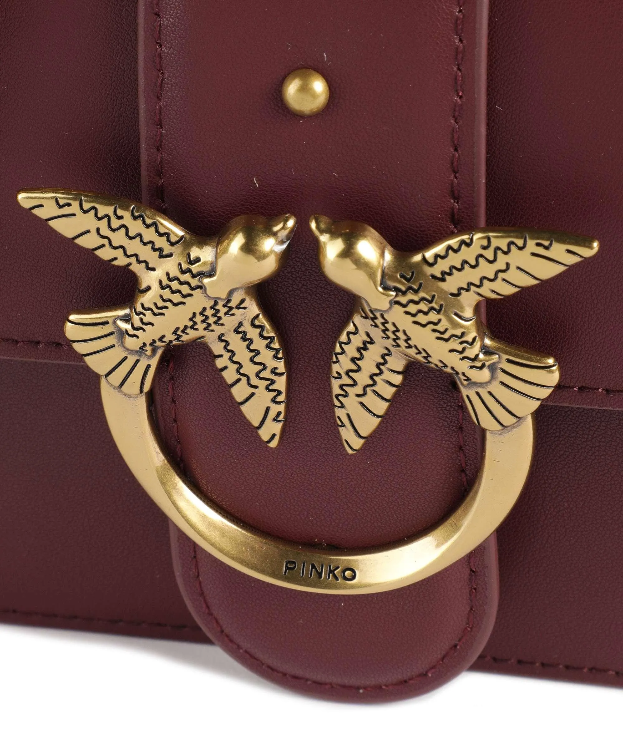  Pinko Love One Mini Borsa a tracolla pelle di vacchetta finemente grana rosso scuro  