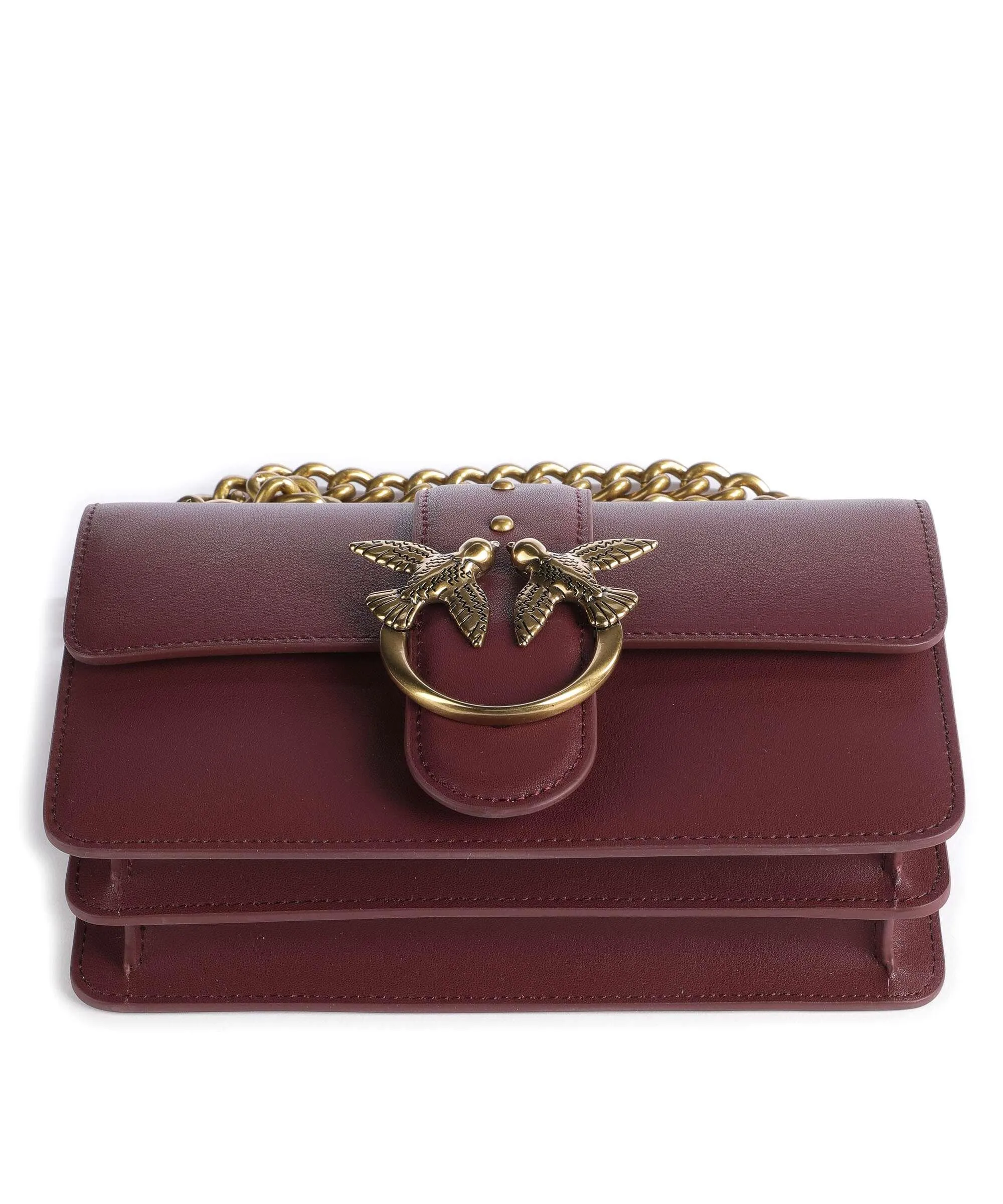  Pinko Love One Mini Borsa a tracolla pelle di vacchetta finemente grana rosso scuro  