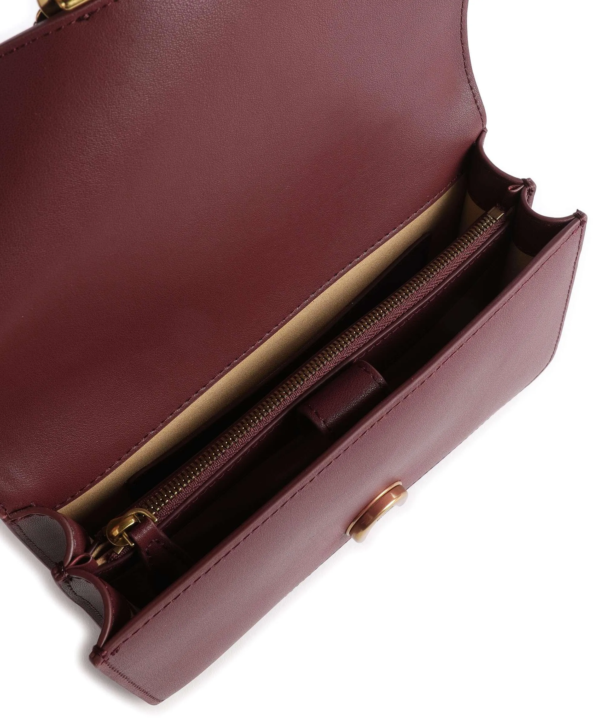  Pinko Love One Mini Borsa a tracolla pelle di vacchetta finemente grana rosso scuro  