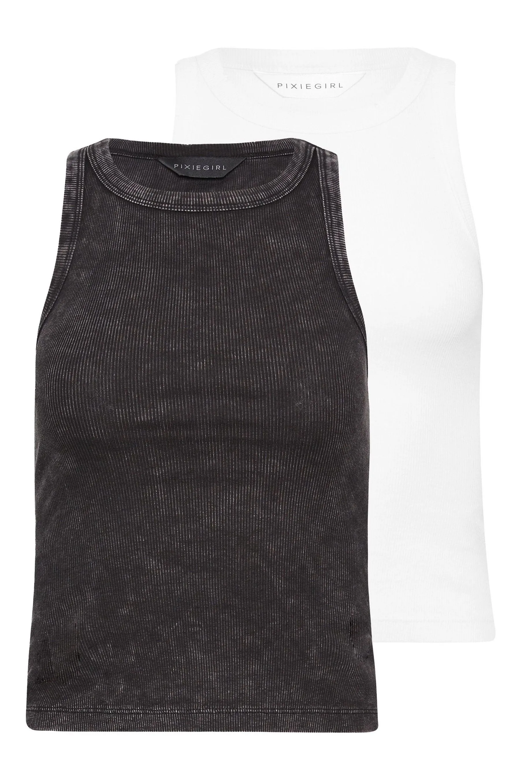 PixieGirl Petite - Top 2 Confezione tinta unita lavaggio acido e Nero