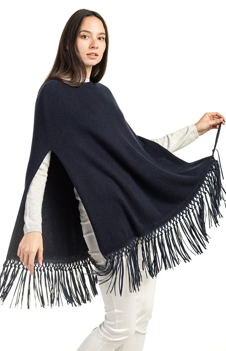 Poncho con Frange in pelle