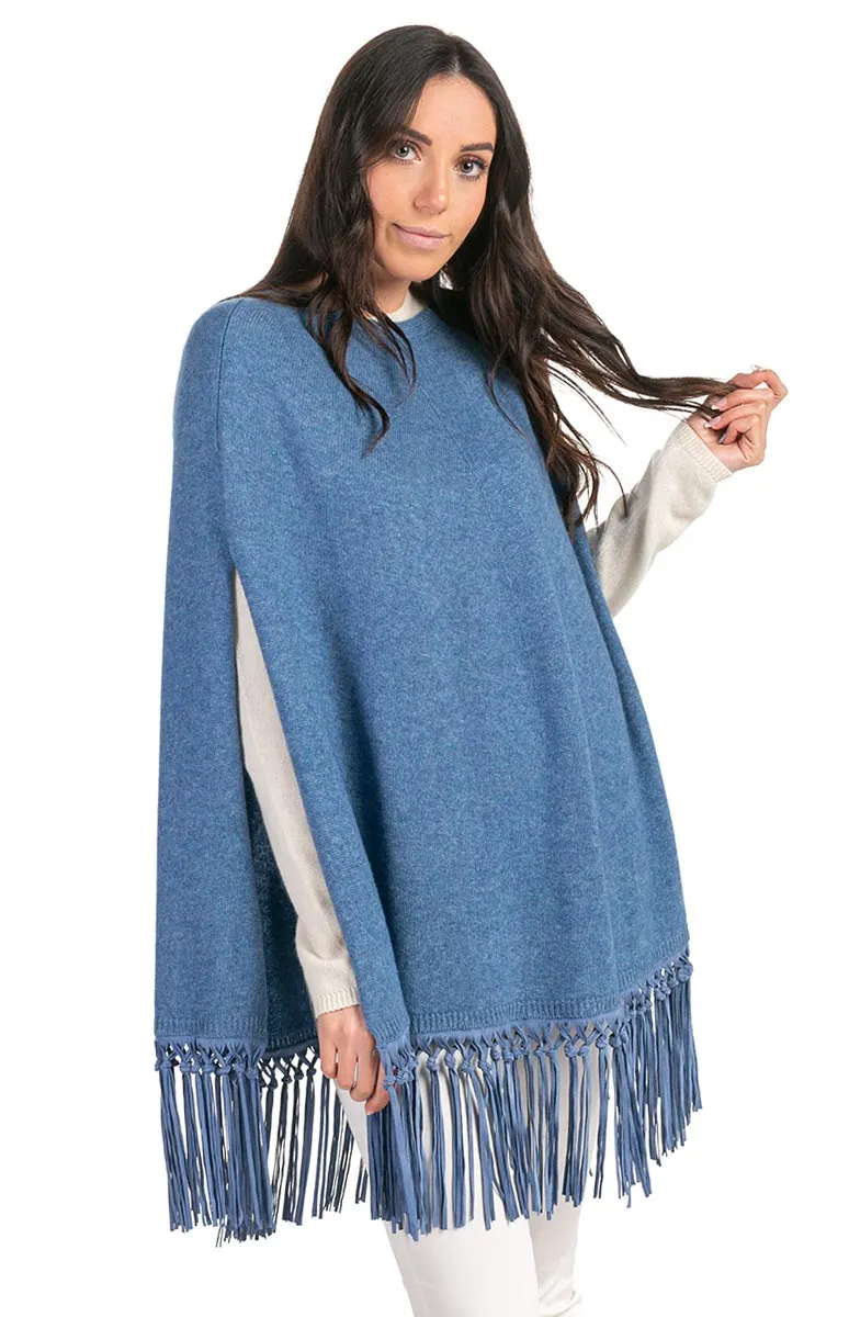 Poncho con Frange in pelle